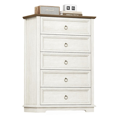 REDAYFUR Chest of Drawers, Double Anti-tip, 5 Drawers Dresser, Dresser Organizer for Bedroom, Living Room, Hallway, White
