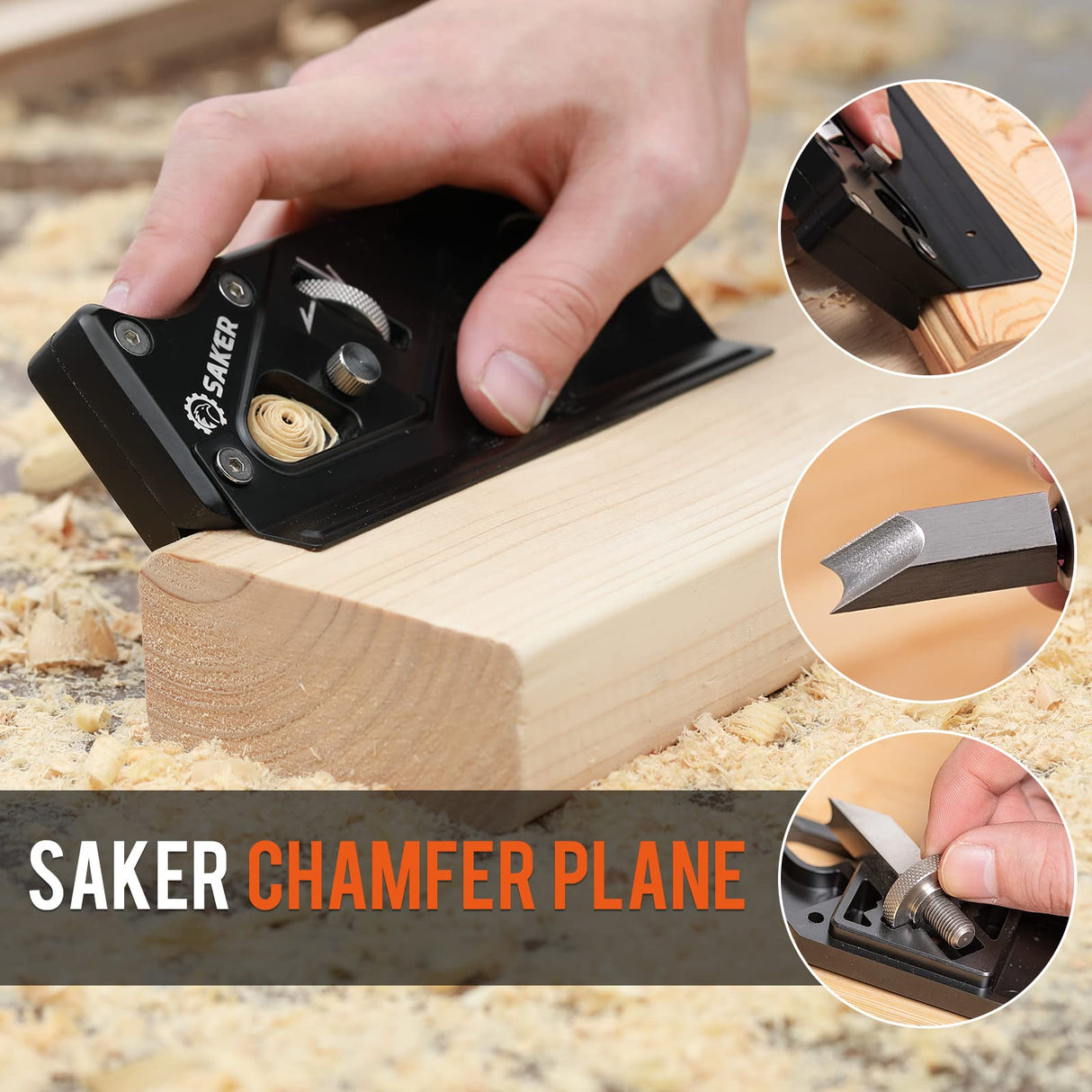 Saker Chamfer Plane-Woodworking Edge Corner Flattening Tool with Auxiliary Locator,Hand Chamfering Planer Suitable for Quick Edge Trimming of Wood (upgrade -1 Cutter Head, Black) Saker