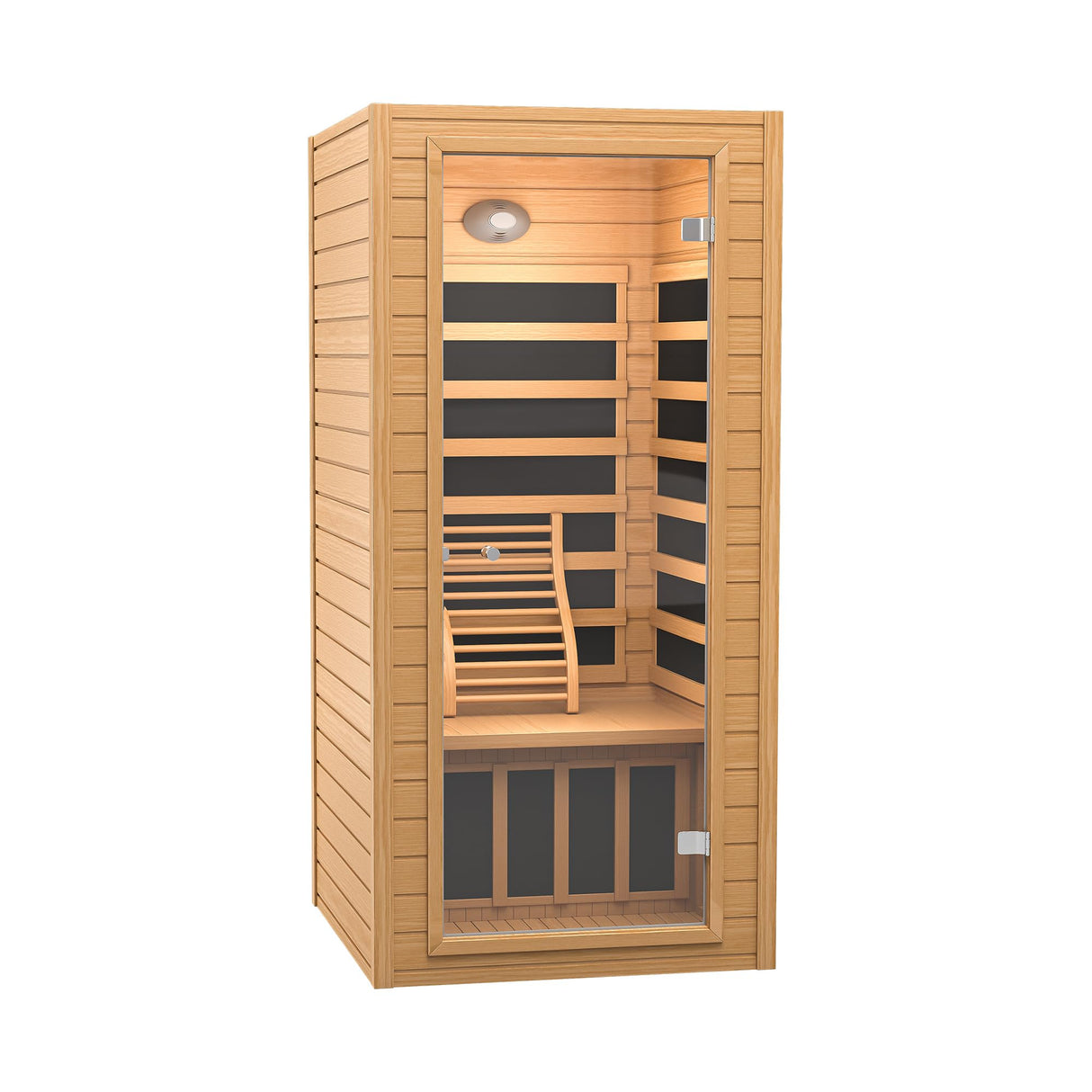 Real Relax Near Zero EMF Canadian Hemlock Wood 9 Chromo Therapy Lights, Oxygen Lonizer, Bluetooth Speakers for Home Spa Days Sauna Room, 1 Person Real Relax