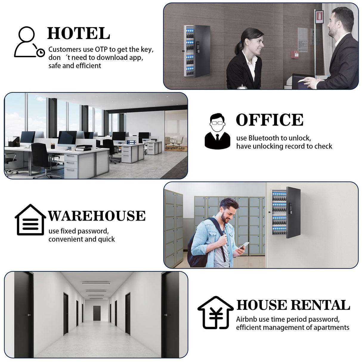 72 Key Cabinet Organizer,Metal Key Lock Box Wall Mount use OTP Technology Unlock,Fixed Password/Bluetooth Unlock, App Remotely Generates Pin Codes DiDiHere