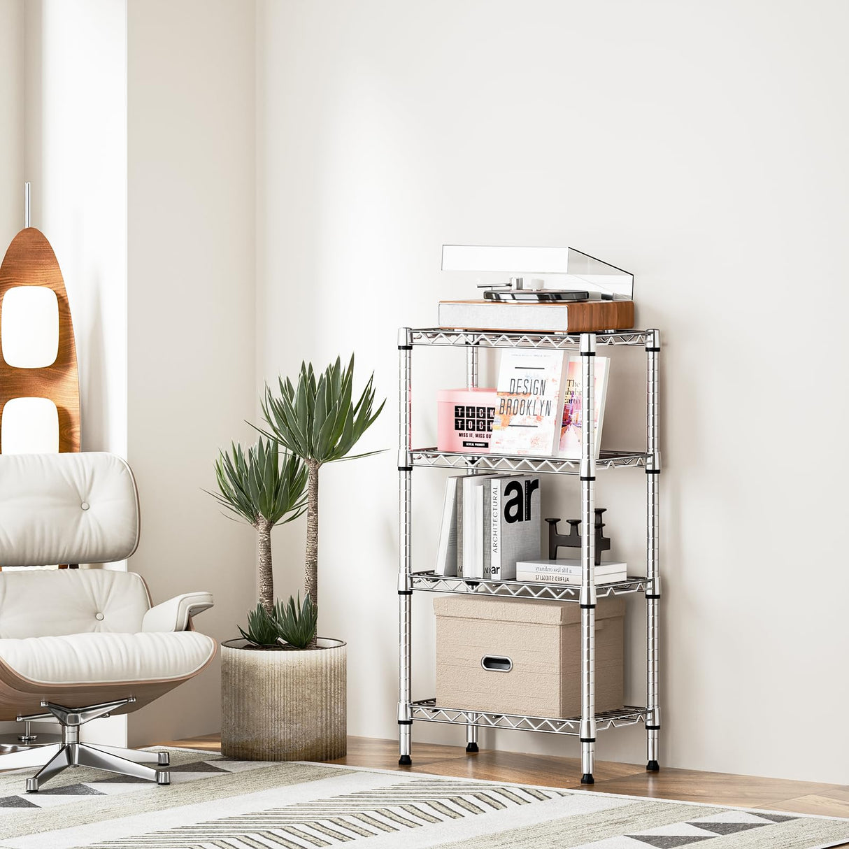 M MZG 1000 lbs 4 Tier Shelf Metal Storage Shelves Wire Rack Closet Organizers with PP Board for Garage Kitchen Bathroom Laundry Chrome 11.8" D x 21.7" W x 39.5" H M MZG