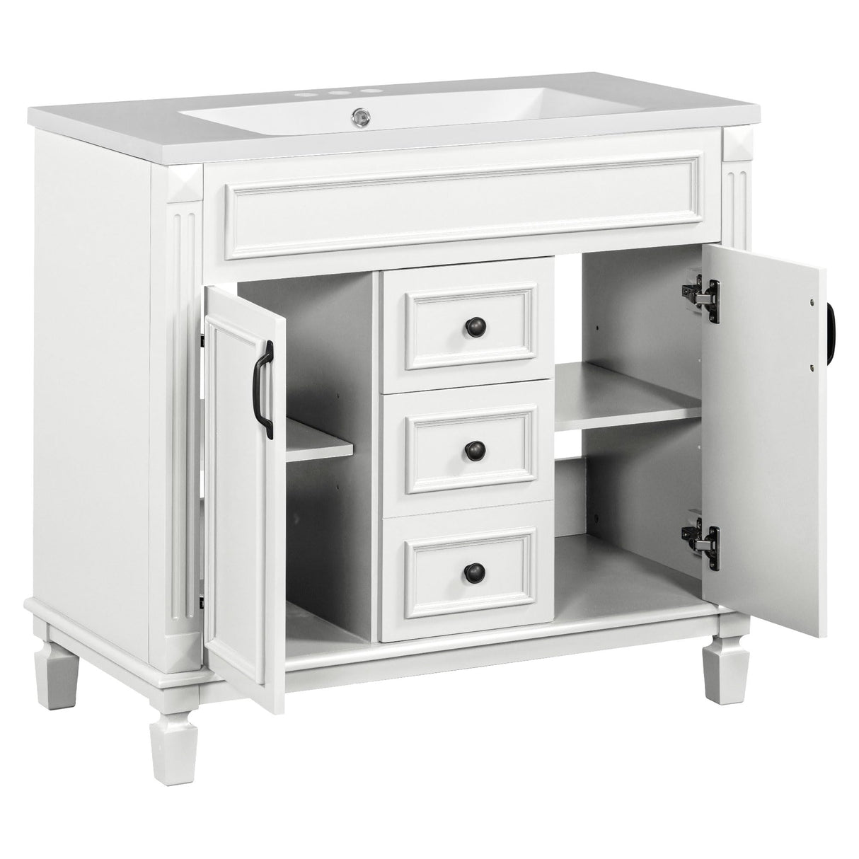 Merax 36” Bathroom Vanity with Sink, Freestanding Single Bathroom Sink Vanity Cabinet Set with 36” Countertop & Integrated Sink, 2 Doors & 2 Drawers (Sink Cabinet Only, White) Merax