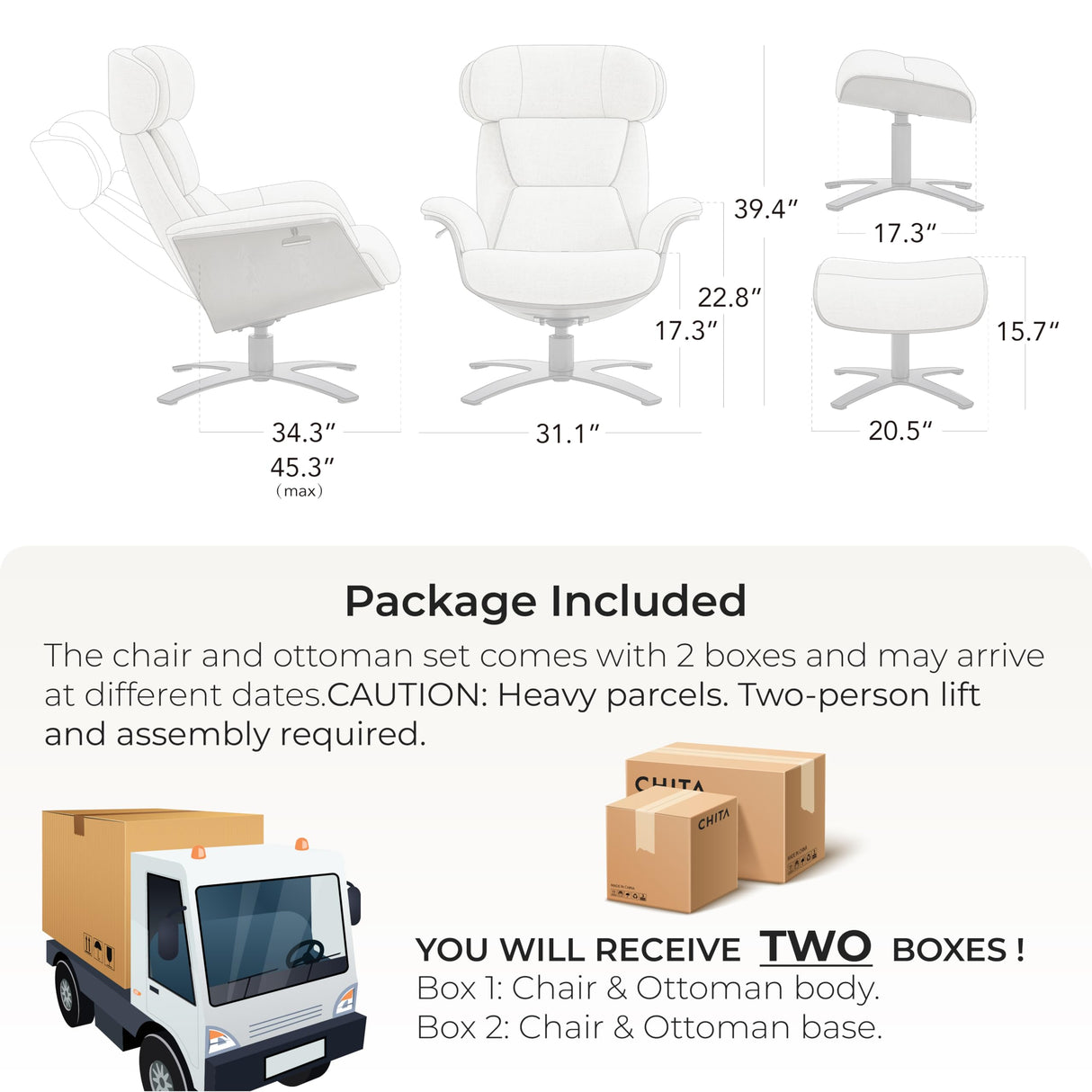 CHITA Genuine Leather Reclining Swivel Chair with Adjustable Headrest and Ottoman for Living Room, Saddle CHITA