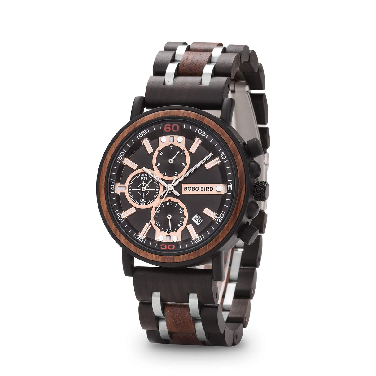 BOBO BIRD Wood Watch Handmade Luminous Wooden Wrist Watch Lightweight Quartz Movement Date Wristwatch for Men (Black) BOBO BIRD
