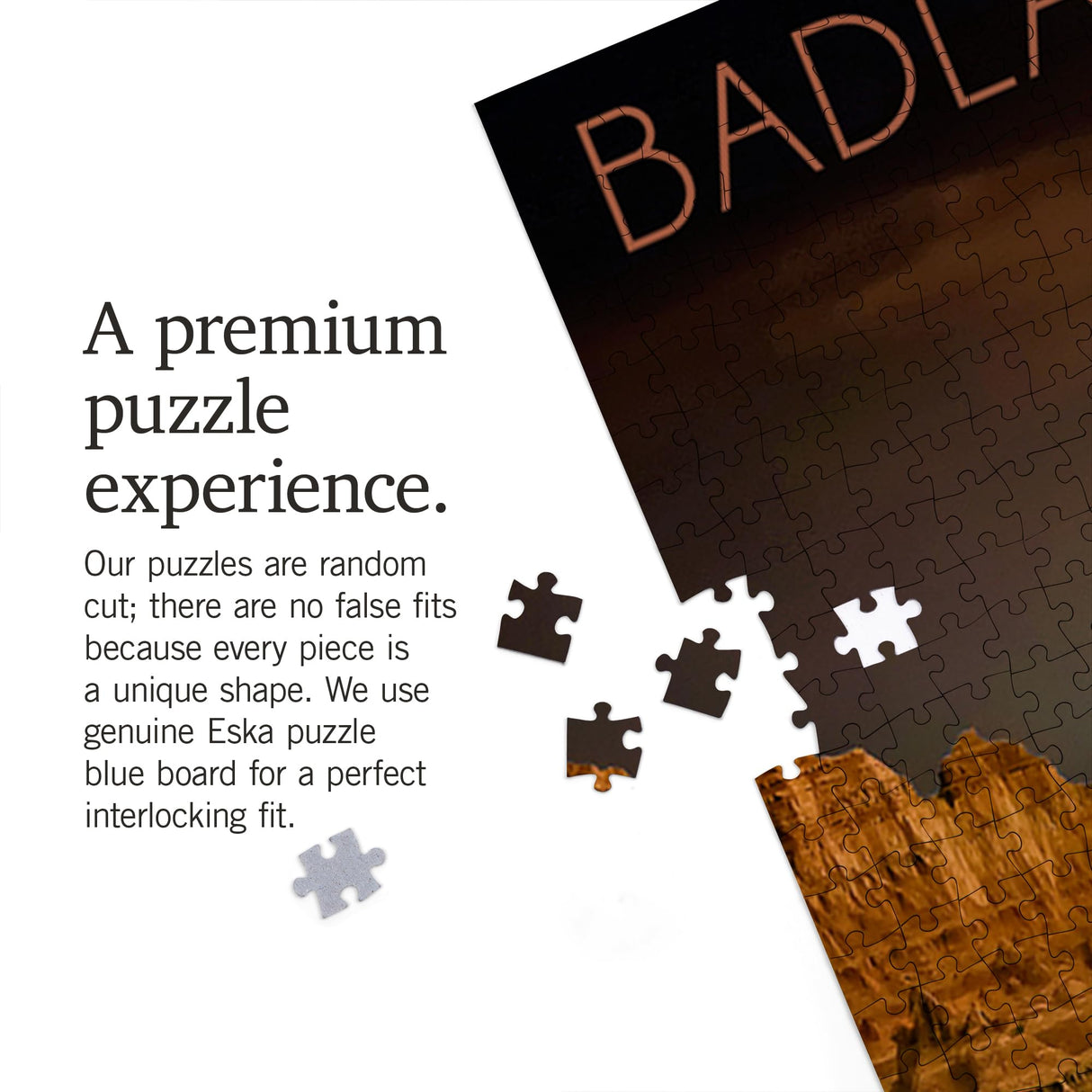 Lantern Press Made in USA Puzzle for Adults - 1000 Pieces, Reference Poster, Premium Box, Badlands National Park, South Dakota, Stormy Sky Lantern Press