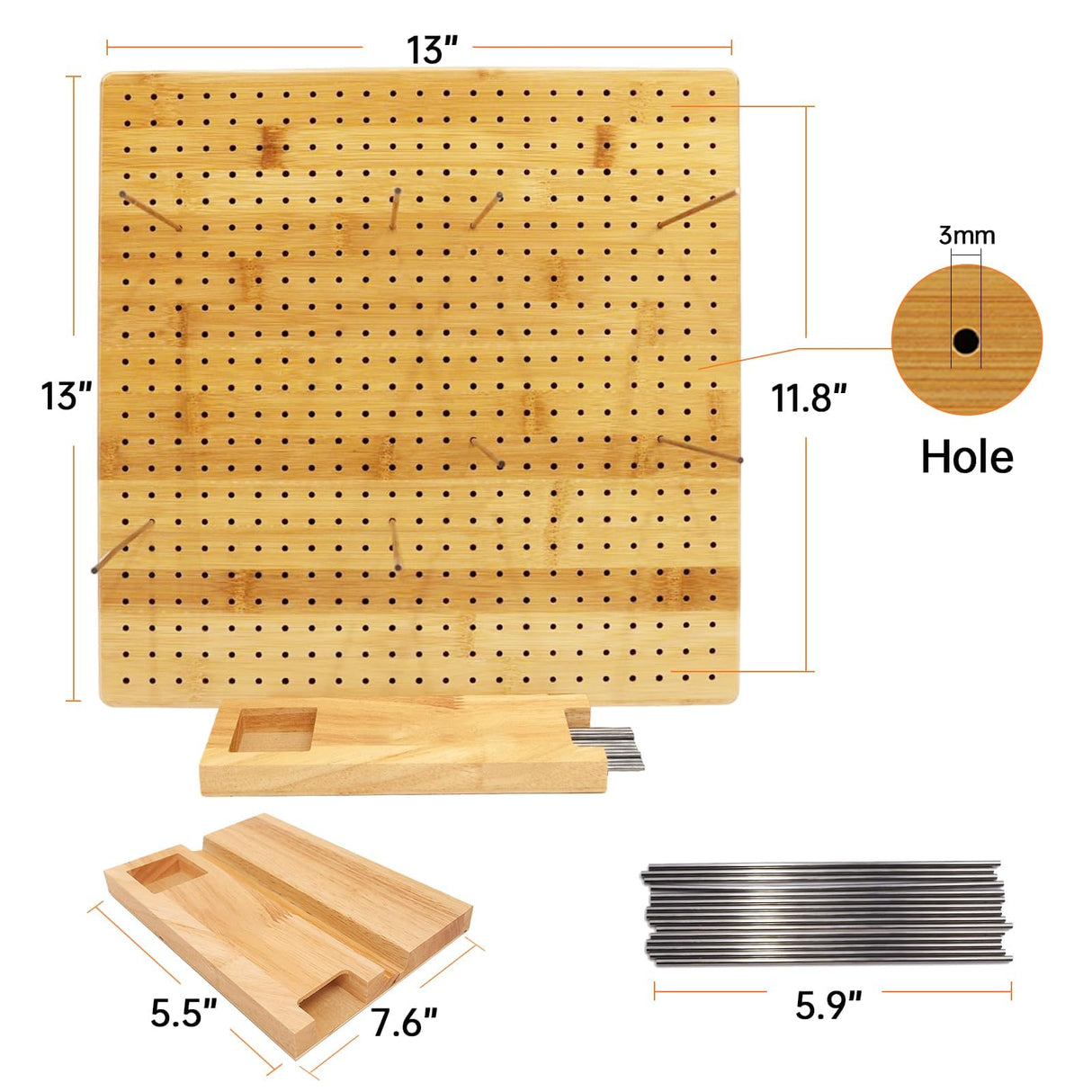 Iswabard 13x13 Inch Blocking Mats Blocking Board for Crocheting with 15 Stainless Steel Rods Crochet Blocking Board Large Base Bamboo Granny Square (Bamboo-C13‘’) Iswabard