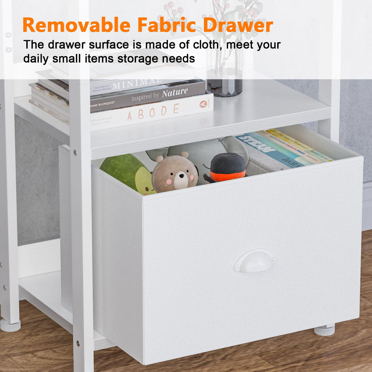 Furologee 5 Tier Bookshelf with Drawer, Tall Narrow Bookcase with Shelves, Wood and Metal Book Shelf Storage Organizer, Modern Display Standing Shelf Unit for Bedroom, Living Room, Office, White Furologee