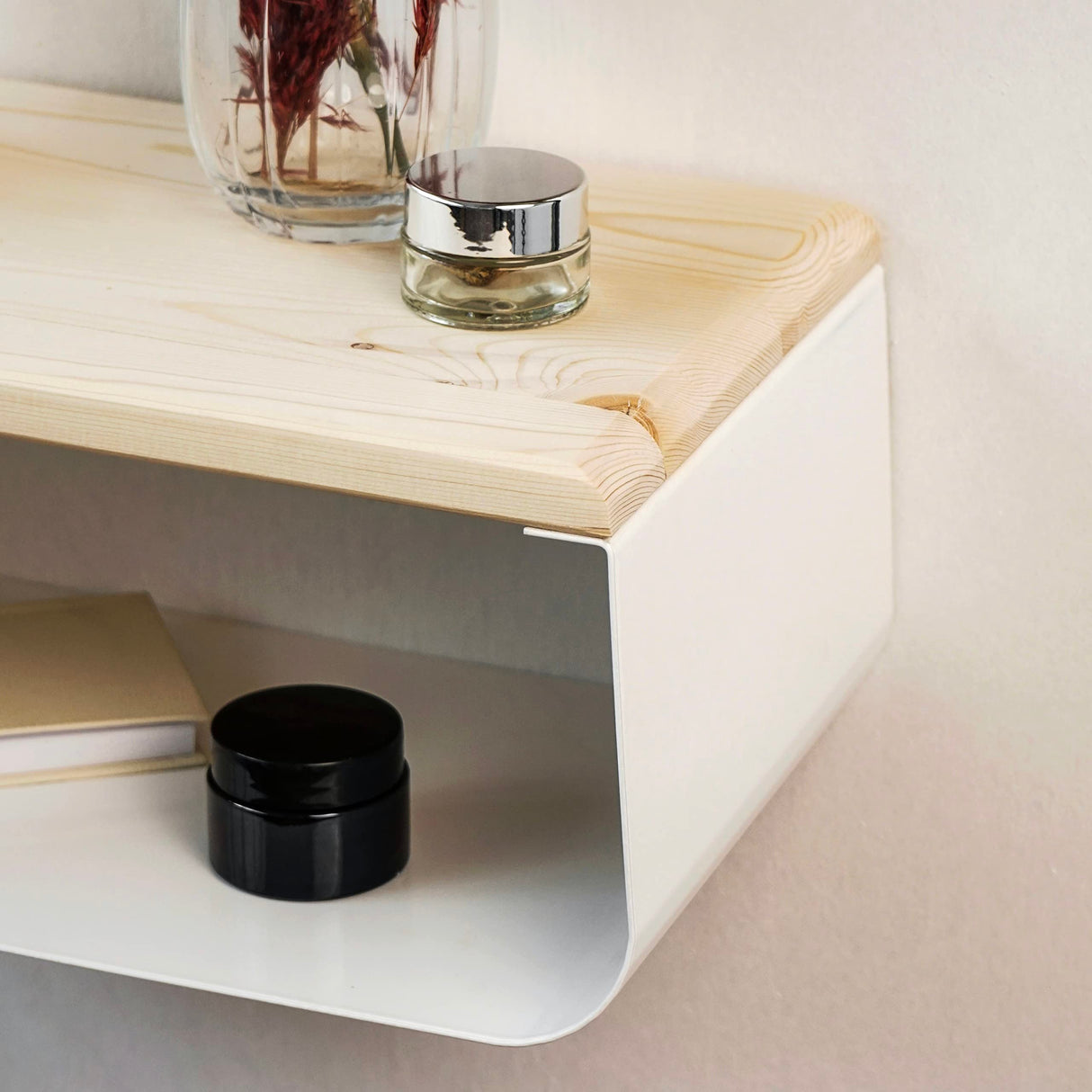 Floating Nightstand with Spruce Top | Modern Bedroom Decor | Minimalist Wall-Mounted Bedside Nightstand| Wall Mounted Shelf | Cloudy Oasis: Serene White Ultimate Premium Products