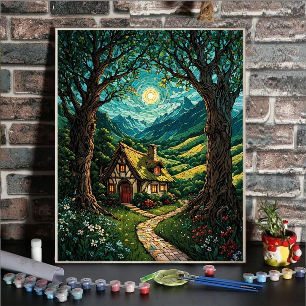 ldazao Landscape Paint by Numbers Kit for Adults Beginner Moon Forest Adult Paint by Number Kits On Canvas Adults' Paint-by-Number Kits DIY Oil Painting Kits for Gift Wall Decor 16x20 Inch ldazao