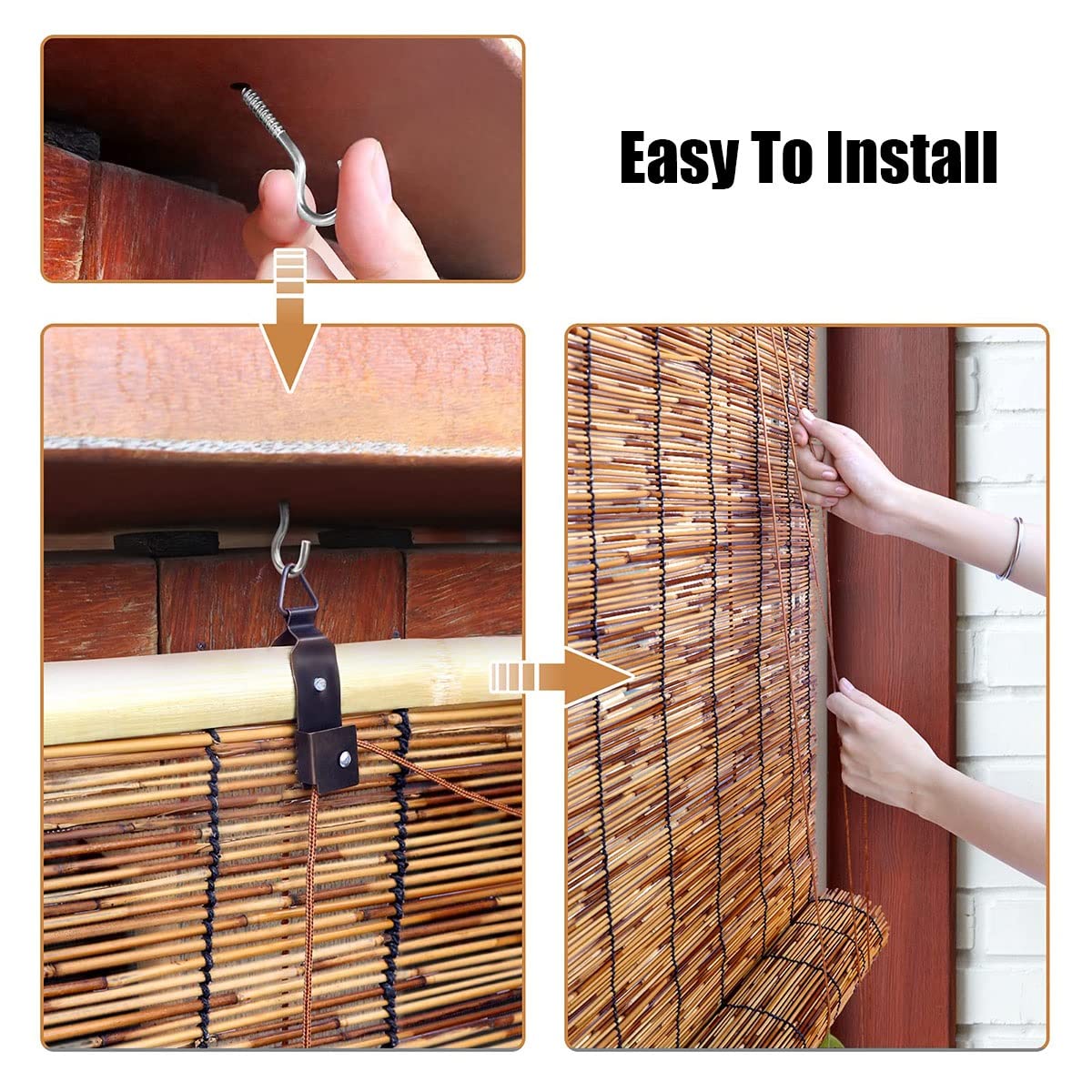 VSOYRA Bamboo Exterior Blinds Cordless Roll up Patio Shades, Bamboo UV Protection Roller Shades for Windows 31 32 33 34 35 36 37 38 39 40 72 64 Bamboo Indoor/Outdoor Privacy Roman Curtain VSOYRA