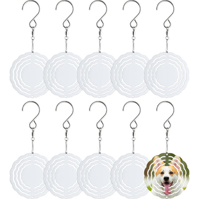 Framendino, 10 Pack 3 Inch Sublimation Wind Spinner Blanks 3D Aluminum Hanging Wind Spinners Ornaments for Indoor Outdoor Gardens Decoration Round