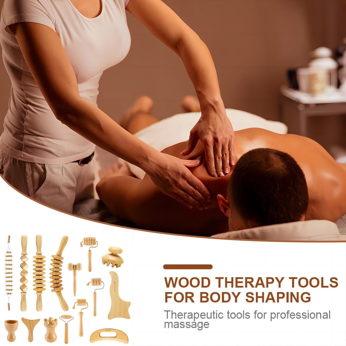 15 Pcs Wood Therapy Massage Tools Set Maderoterapia Kit Therapy Tools for Body Muscle Pain Relief Wooden Body Face Sculpting Tools Wood Roller Massager, Fascia Massage HanaWood