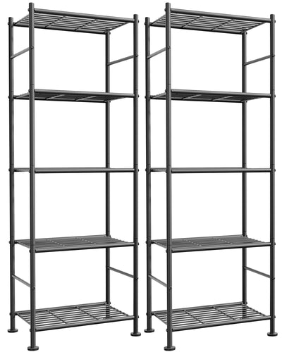 Sakugi Storage Shelves - Set of 2, 5-Tier Metal Shelf Organizer, Space-Saving Garage Shelving with Leveling Feet, Standing Shelves Organizer for Kitchen, Laundry, Pantry (18.4" x 12.6" x 57.4", Black)