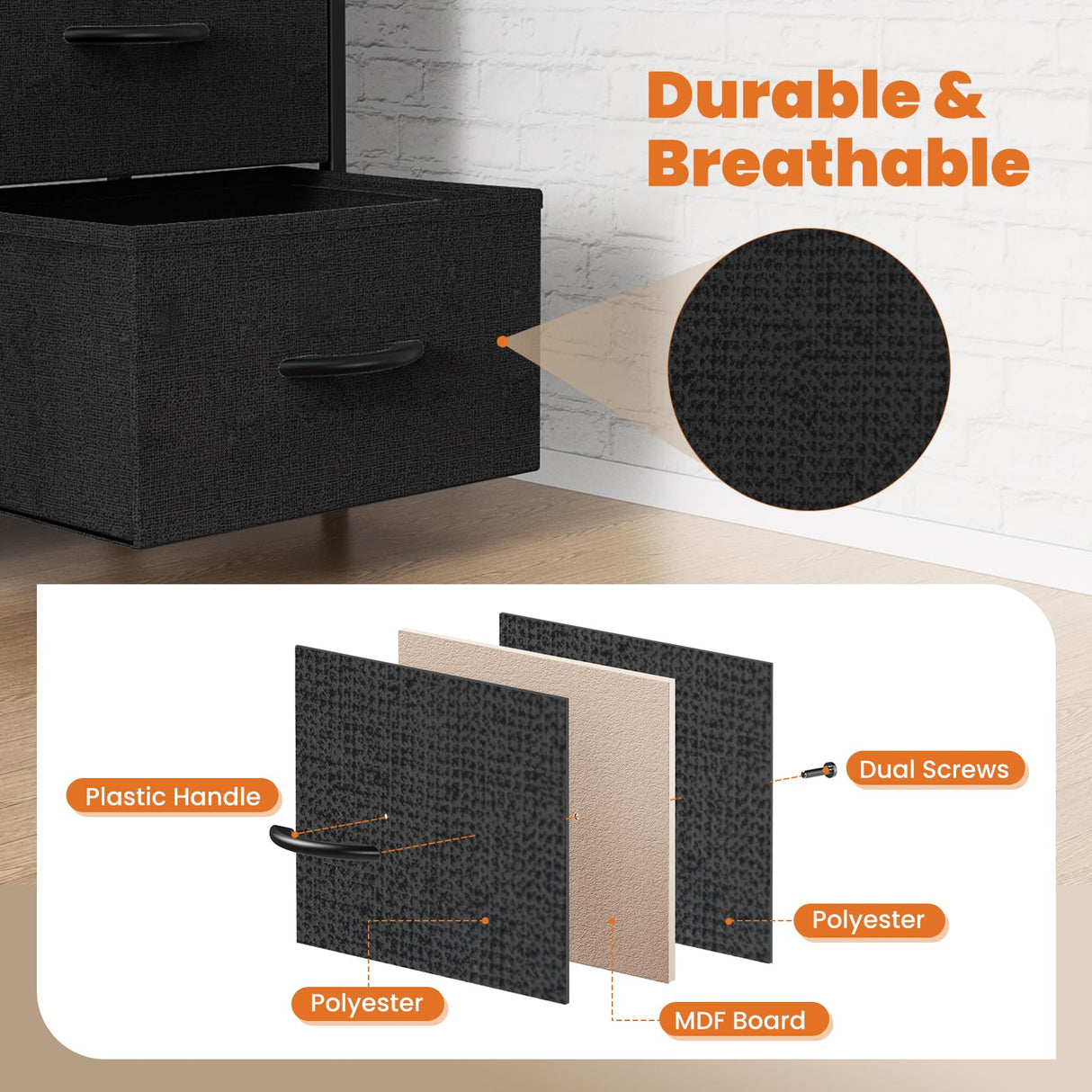 Sweetcrispy Dresser, Dresser for Bedroom, Storage Drawers, TV Stand Fabric Storage Tower with 7 Drawers, Chest of Drawers with Fabric Bins, Wooden Top for TV up to 45 inch, for Kid Room, Closet Sweetcrispy