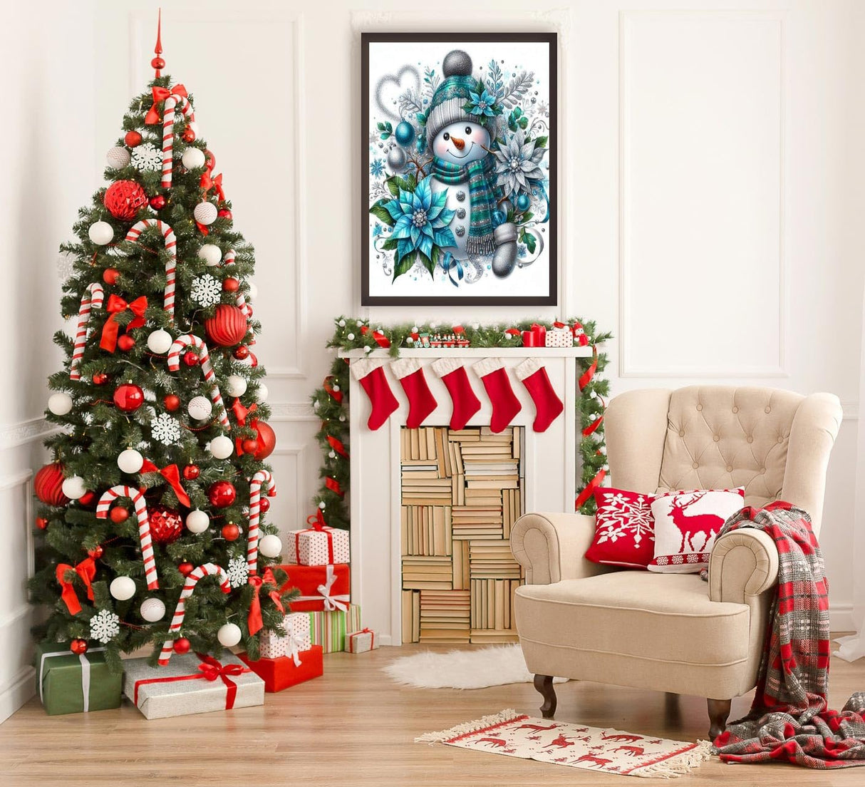 Christmas Diamond Art Kits for Adults, Flowers Snowman with Hat Scarf DIY 5D Round Full Drill Gem Art Kits for Beginner, Winter Diamond Painting Kit for Home Wall Decor 12x16 Inch eniref