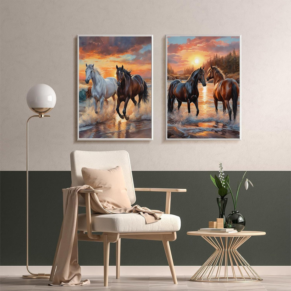 Meothan 2 Pack Diamond Painting Kits for Adults, 5D DIY Horse Diamond Art Kits for Adults Full Drill Round Paint Diamond Dots Gems Art Crafts Painting Kits for Home Wall Decor 12x16Inch Animals Meothan