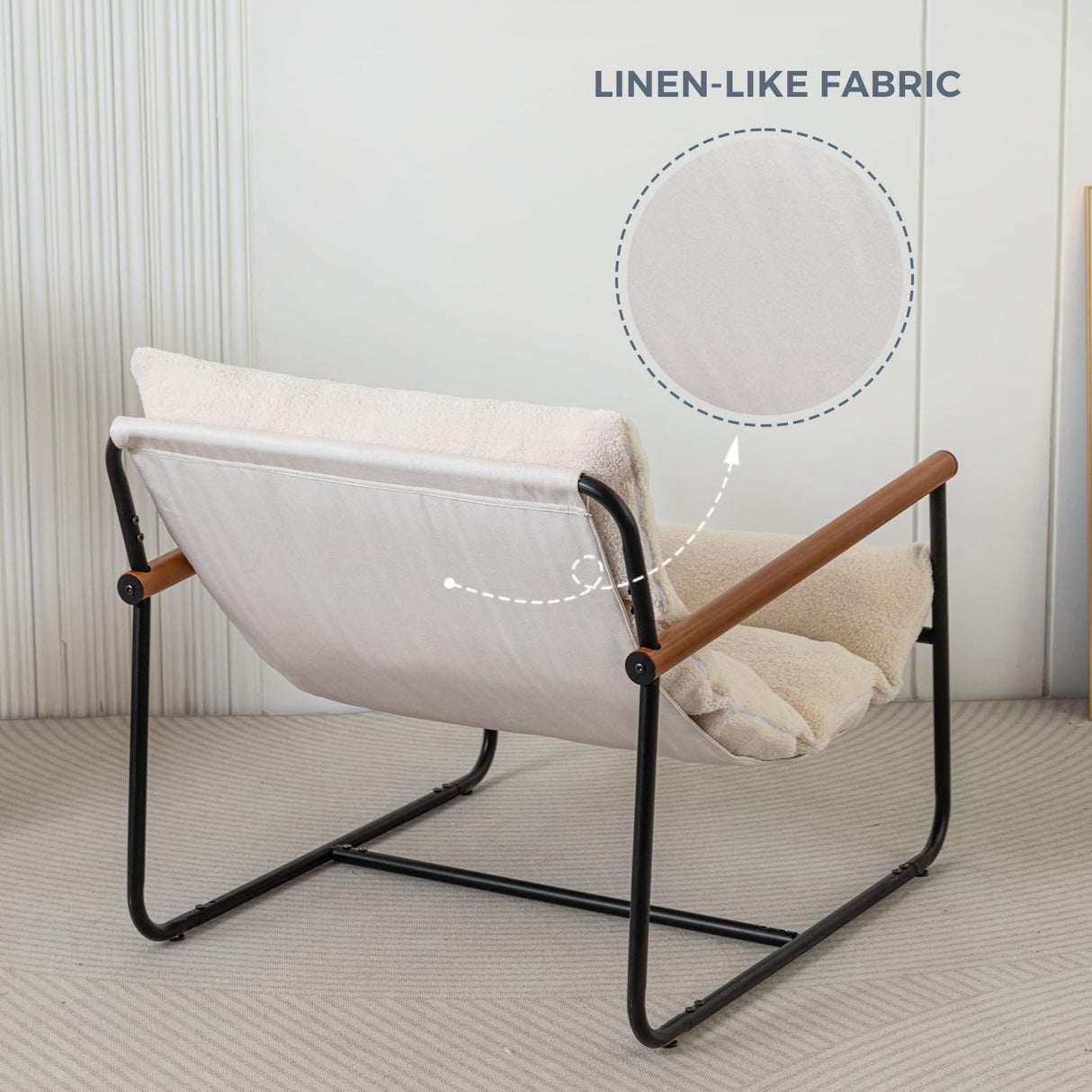 MAXYOYO Sherpa Accent Chair, Boucle Arm Chair Living Room Chair, Reading Accent Chair, Mid Century Modern Bedroom Chair,Teddy Armchair Wooden Arms Metal Frame MAXYOYO