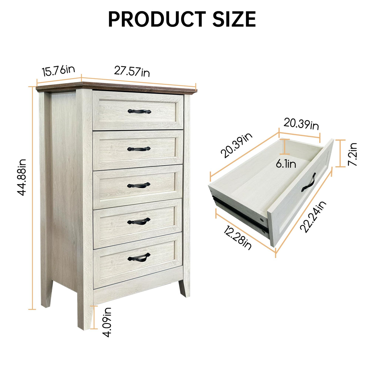 CuisinSmart 5 Drawers Dresser for Bedroom, Wood Tall Chset of Drawers, Farmhouse Dresser Chests with Metal Handle for Bedroom,Living Room,Hallway and Entryway, Vintage Yellow CuisinSmart