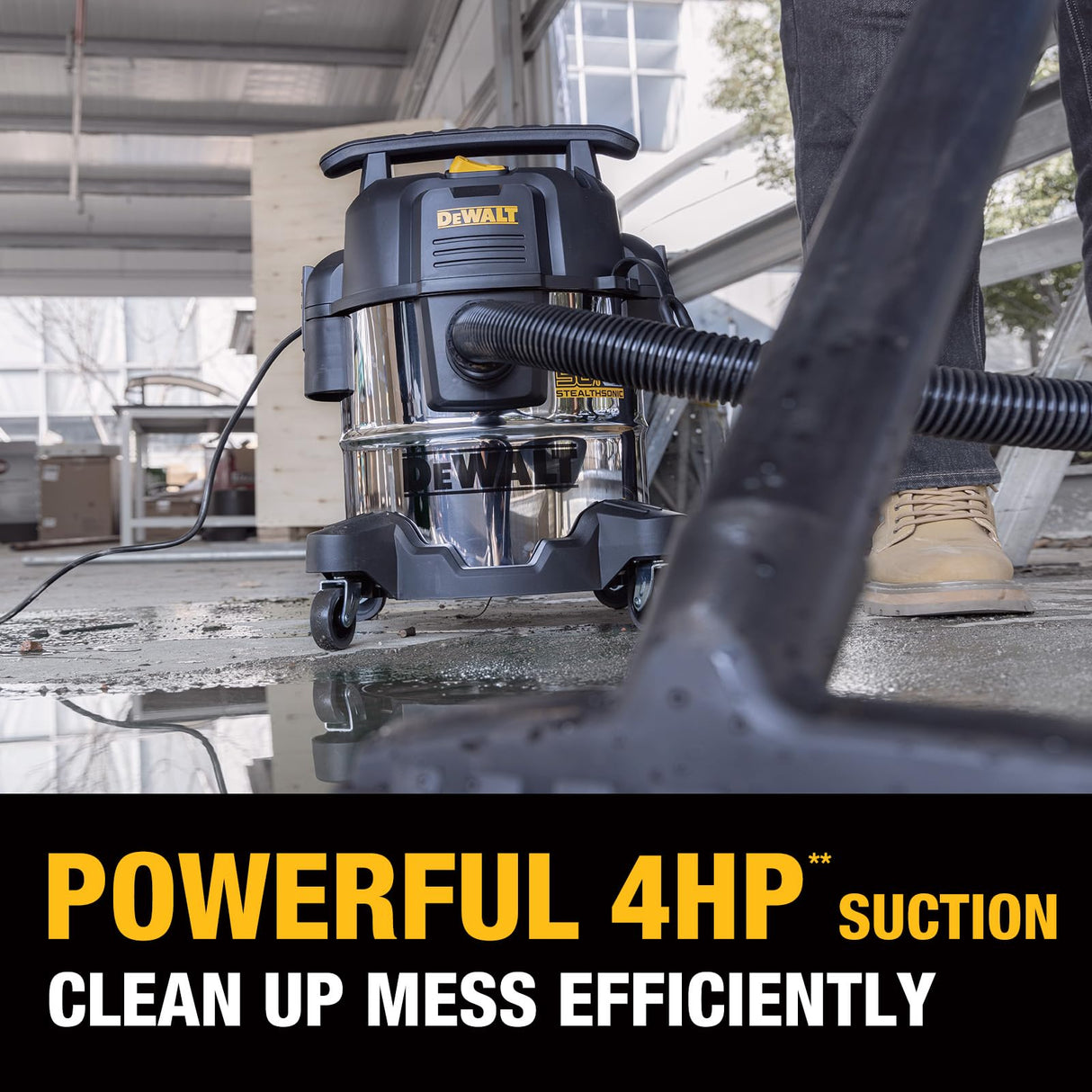 DEWALT 5 Gal Stealthsonic Shop Vacuum Wet and Dry, Ultra-Quiet Stainless Steel Shop Vac, 4 HP Heavy-Duty Vacuum Cleaner with Complete Accessory Kit and 6 Dust Bages for Home, Workshop, Garage, Car DEWALT