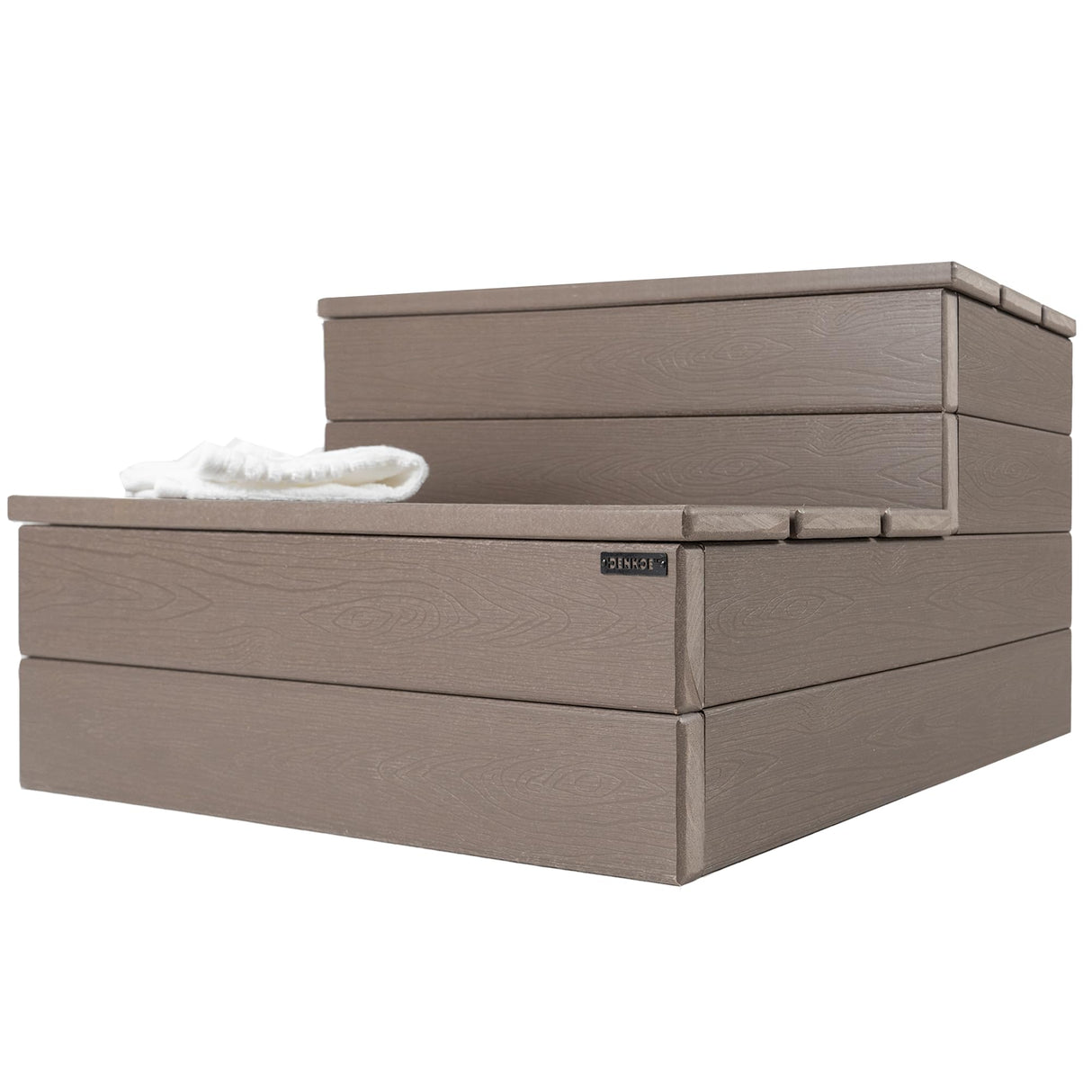 DENKOE Hot Tub Steps - Wood Looking Plastic Steps - 100% Waterproof Spa Steps - Brown Non Slip, Heavy Duty Outdoor Steps, Multi Use as Porch Steps, Hot Tub Stairs, or Outdoor Stairs, Fits Any Spa Size DENKOE