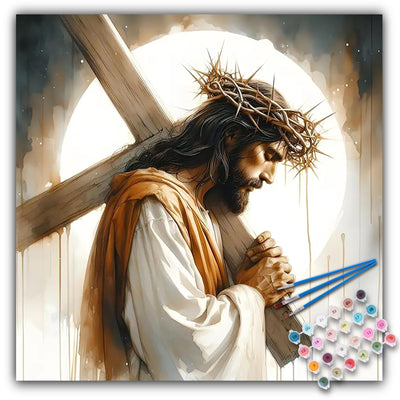 Paint by Numbers Kit for Adults - Jesus Cross Acrylic Adult Paint by Number Kits on Canvas for Beginner, Religious Christians DIY Oil Painting by Numbers for Adults, Perfect for Decor Gift 16"x20"