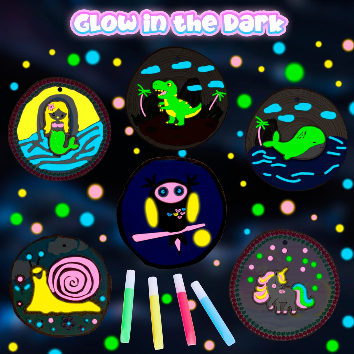 Minetom Kids Wooden Painting Kit-Glow in The Dark,26 pcs Wood Slice Craft Activities Kits-Arts & Crafts Gifts for Boys Girls Ages 5-12,Creative Art Toys for 5, 6, 7, 8, 9, 10, 11 & 12 Year Old Kids Minetom