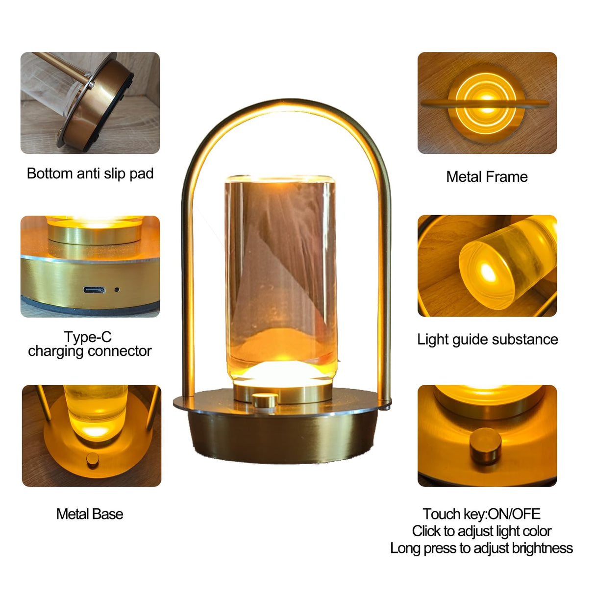 Kipliko Modern Acrylic LED Table Lamp with Arched Metal Frame-Knob Control,Adjustable Brightness,Tri-Color Light Options, Energy-Efficient,Ideal for Bedroom,Living Room,Office.(Gold) Kipliko