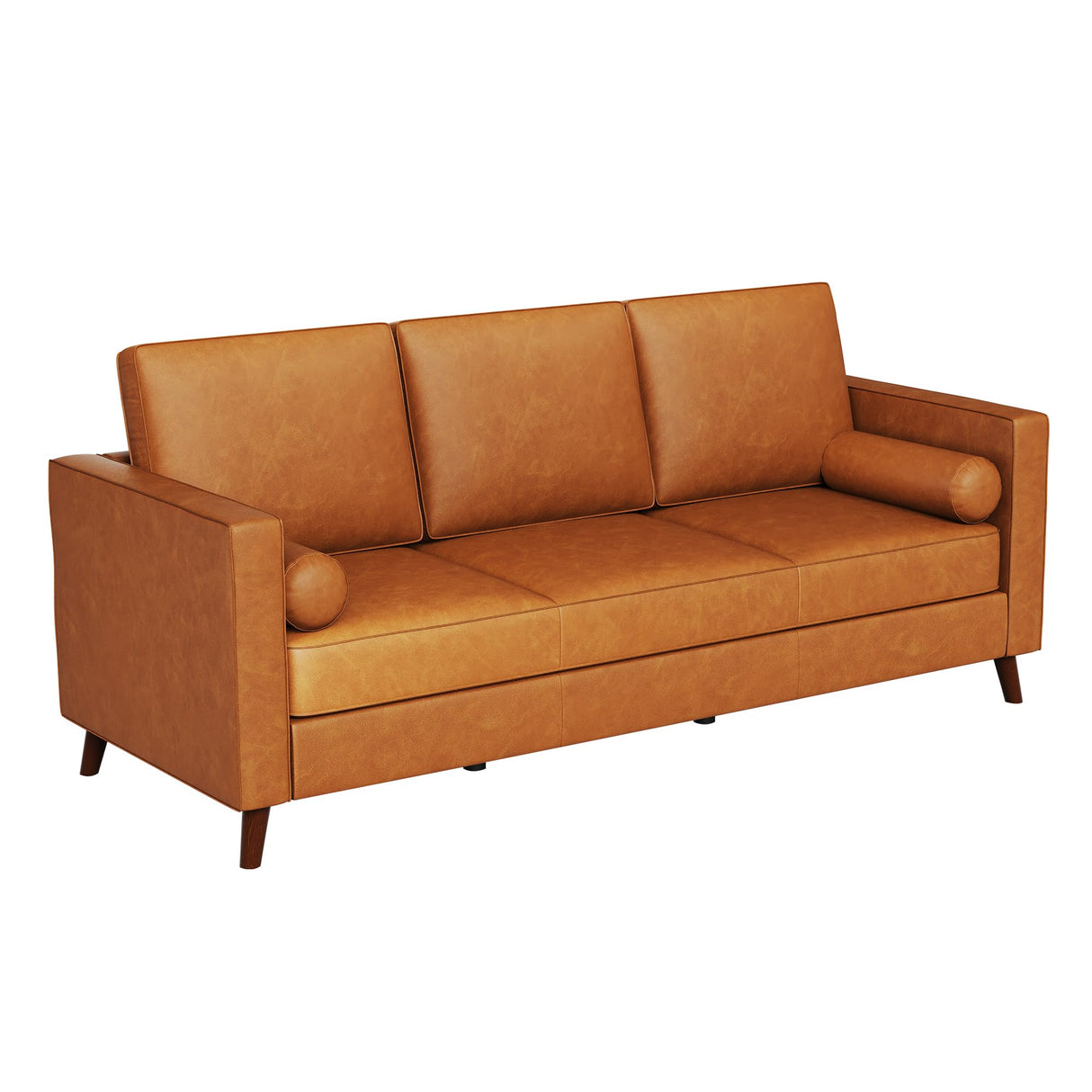 GarveeHome 81" Leather Sofa for Living Room, Mid-Century Modern Couch with Deep Seats, Brown Faux Leather Couch, 3 Seat Sofa with Removable Cover for Apartment, Office, Cognac Tan GarveeHome