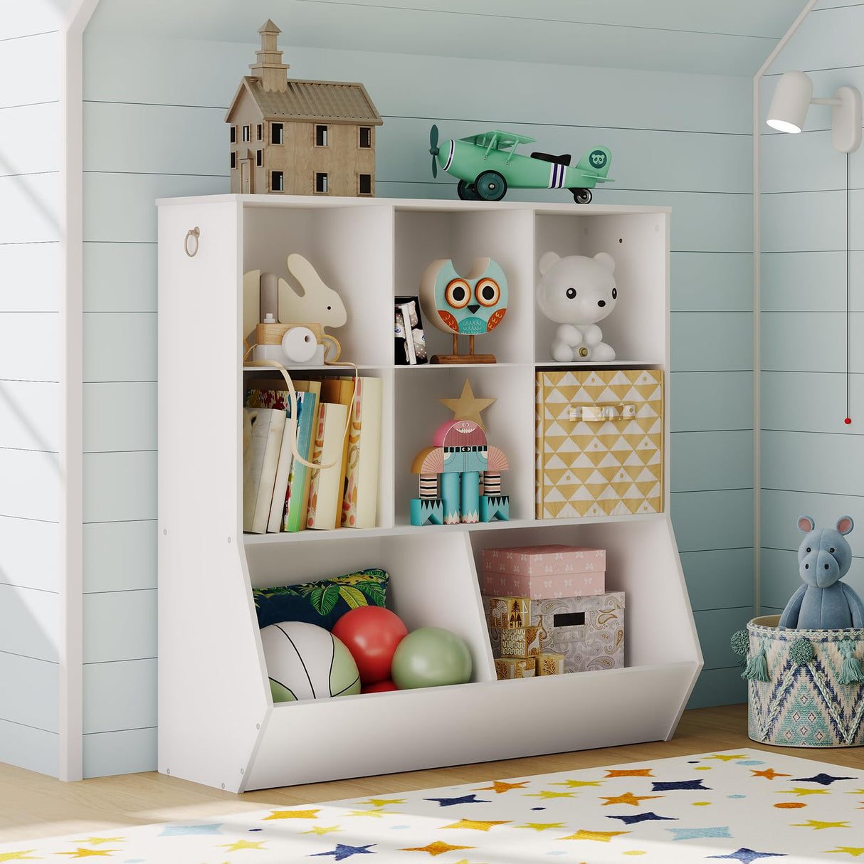 HOOBRO Kids Bookshelf, Toy Storage Cabinet, Kids Toy Organizer, 8 Cubicles, Bookcase Footboard, Bookshelf for Kids, for Playroom, Bedroom, Nursery, School, White WT35CW01G1 HOOBRO
