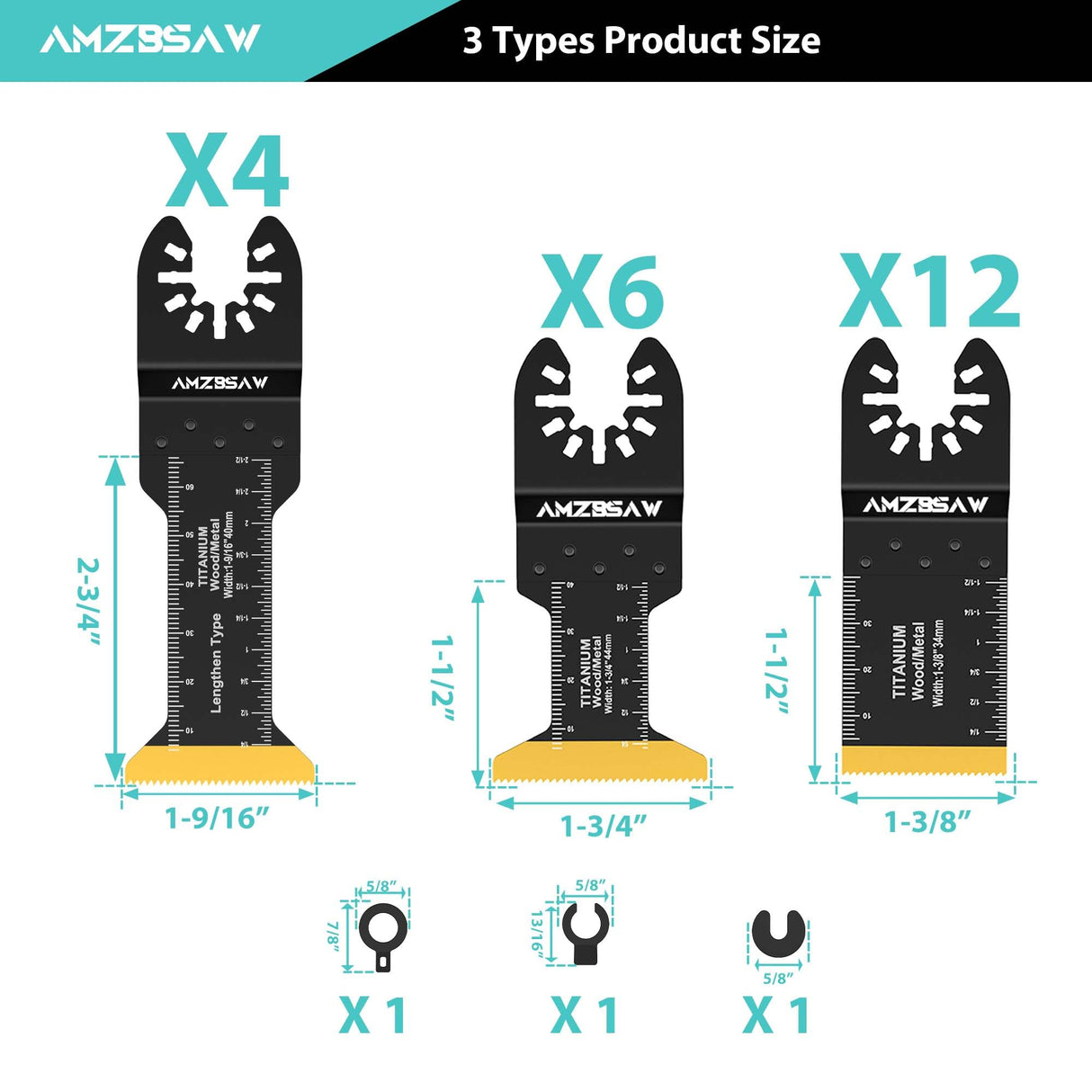 AMZBSAW 22PCS Titanium Oscillating Multitool Blades Metal Cutting, Universal Saw Blades for Metal Nails Hard Material and Wood Plastic, Multi Tool Blades Kits Fit Dewalt Bosch Milwaukee Ryobi AMZBSAW