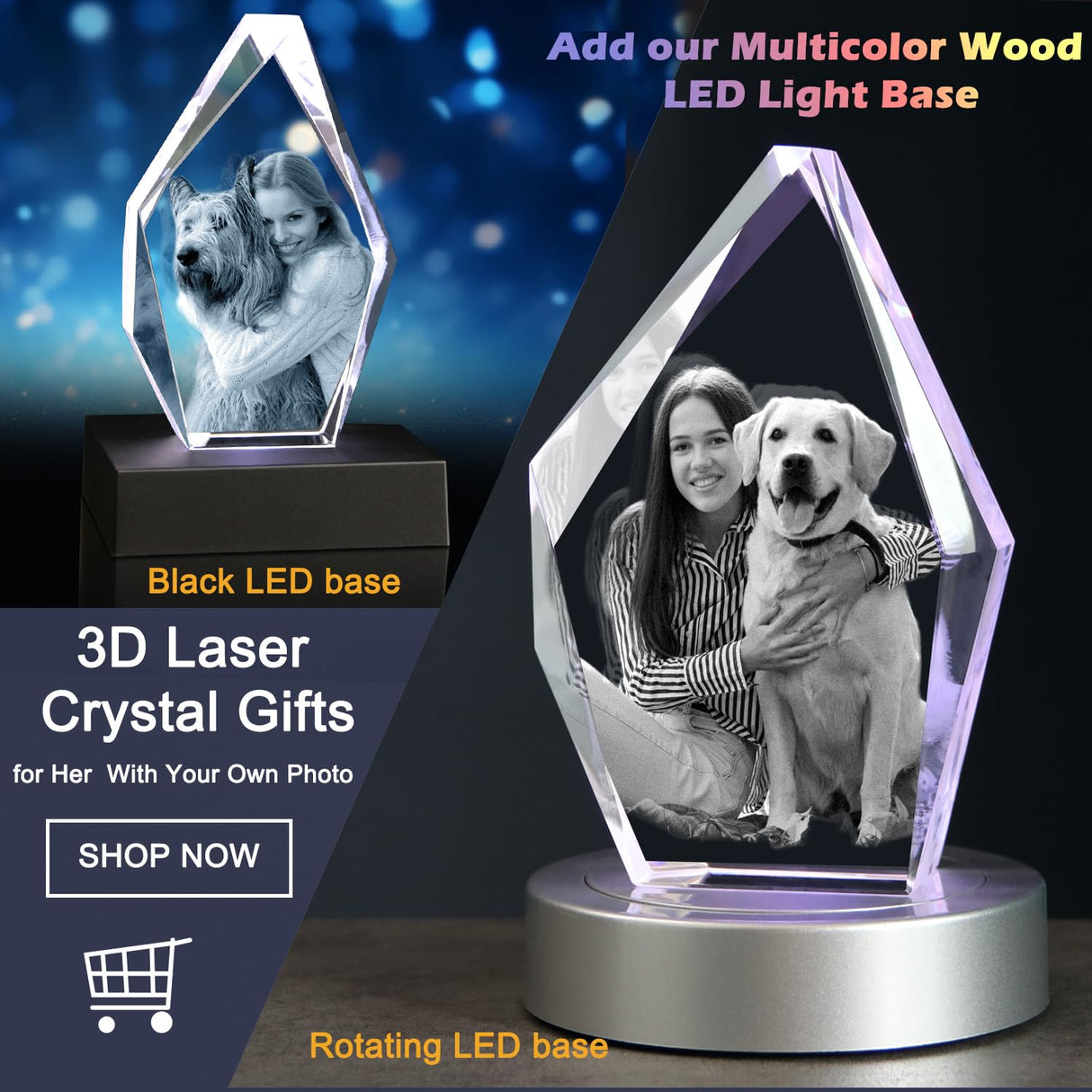 zeiniyio Personalized Dog Memorial Gifts, Custom Pet 3D Crystal Photo,Pet Memorial,3D Engraved Crystal Keepsake Gift, Dog Photo Frame,Personalized Gift for Birthday zeiniyio