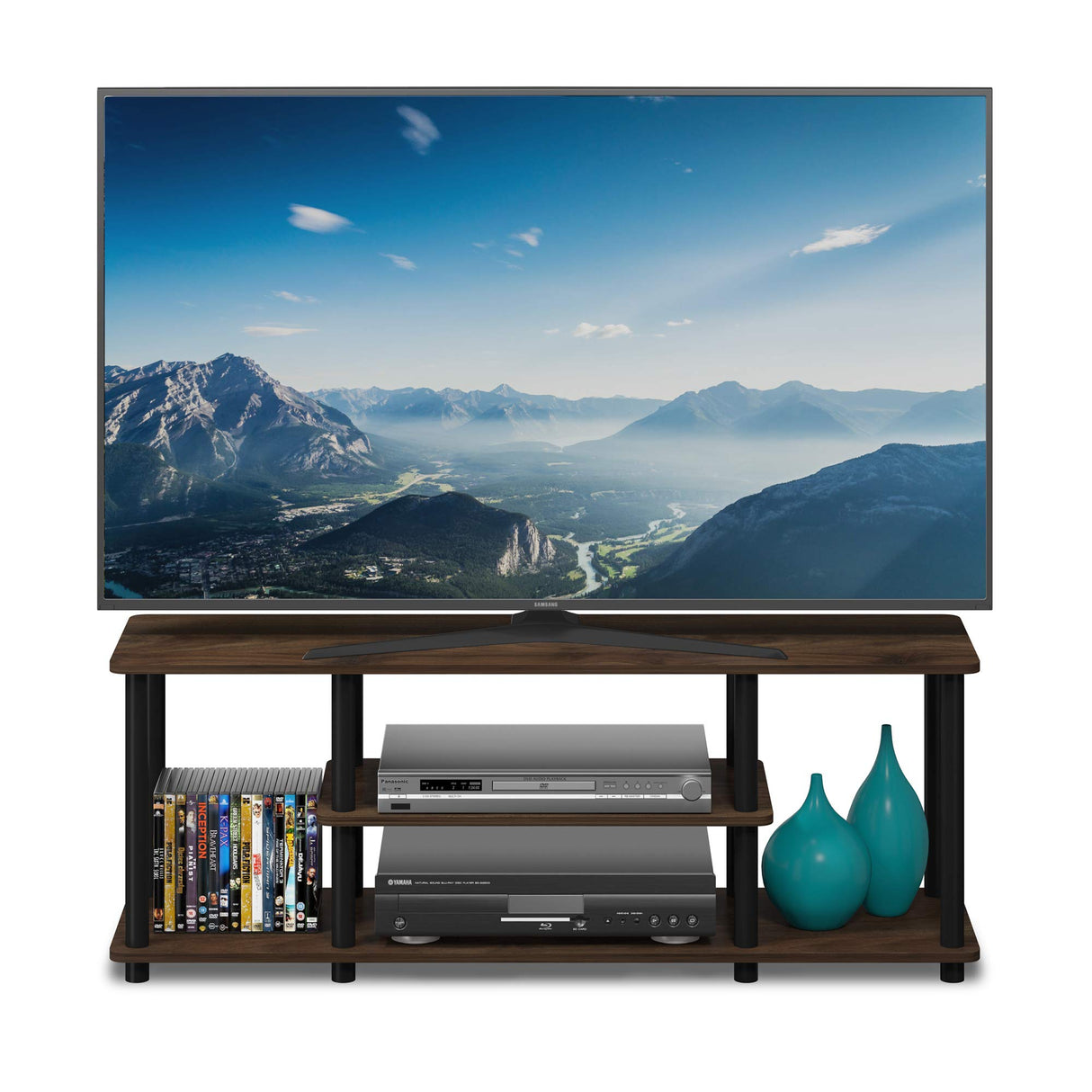 Furinno Turn-N-Tube No Tools 3D 3-Tier Entertainment TV Stand up to 50 inch TV, Round Tubes, Columbia Walnut/Black Furinno