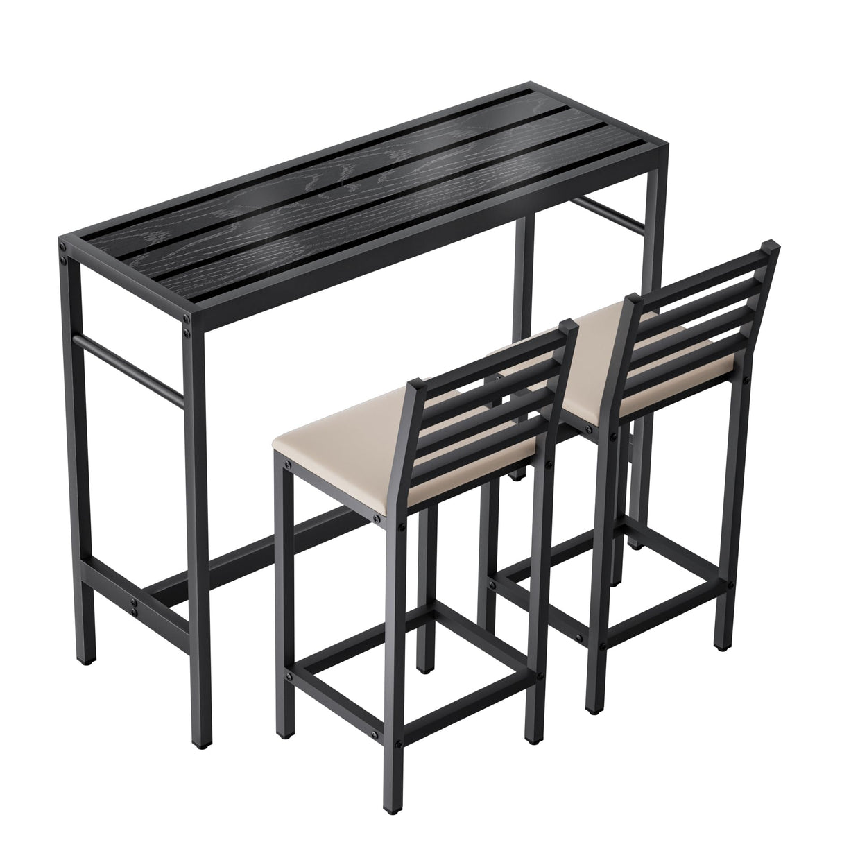 Jinrrenyi 3 Piece Outdoor Patio Bar Set, 50" Rectangular Counter Height High Top Bar Tables, 2 Cushioned 41" Bar Stools, Metal Bar Table and Chairs Set for Poolside, Balcony, Backyard, Porch Jinrrenyi
