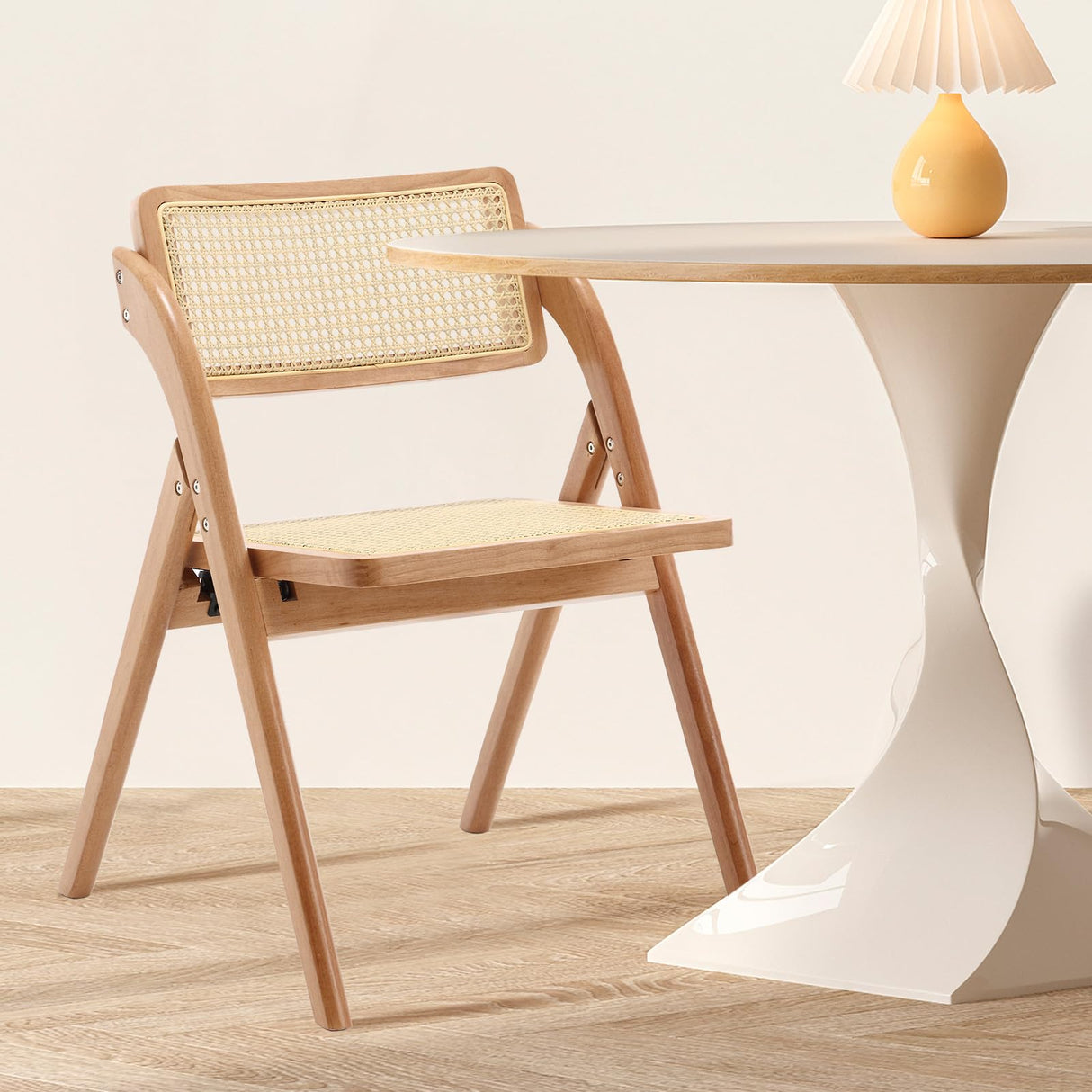 Bekrvio Folding Chair Solid Wood Rattan Chairs, Mid-Century Modern Rattan Dining Chairs with Cane Back Handmade for Living Room Bedroom, Garden Balcony, Office, No Assembly Required (Natural) Bekrvio