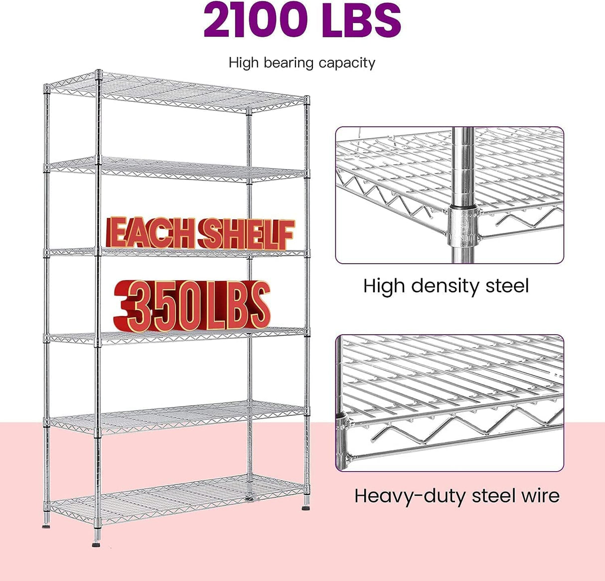 FDW 48"L×18"W×82"H Wire Shelving Unit Storage Cart Metal Shelf Rolling Utility Cart 2100Lbs Capacity with 6 Tier Casters Adjustable Layer Rack Strong Steel for Restaurant Garage Pantry Kitchen,Chrome FDW