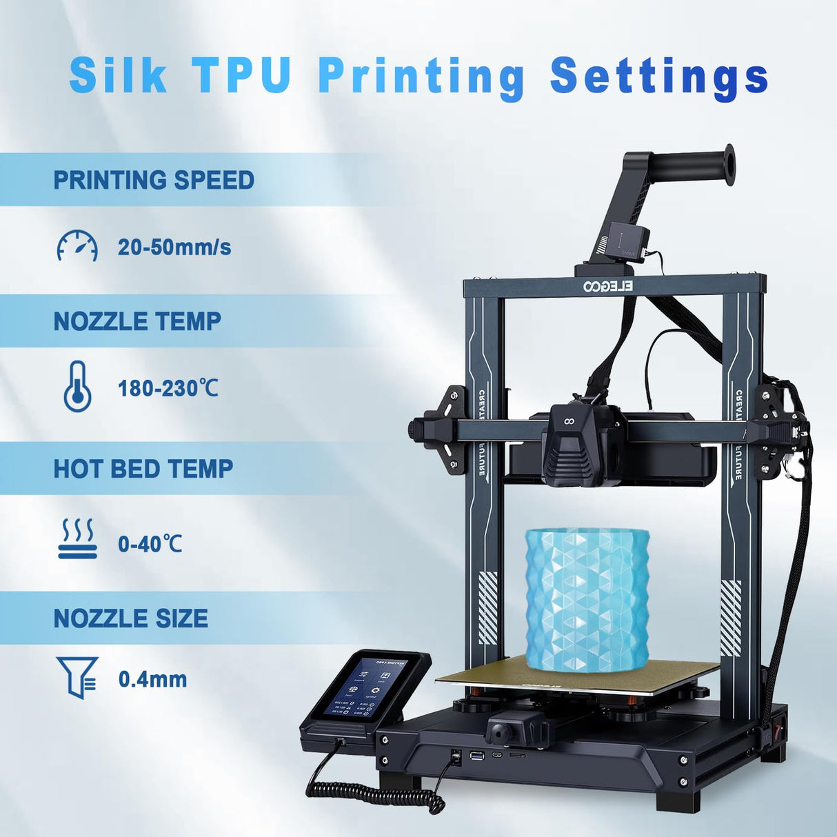 YOUSU Silk TPU Filament 1.75mm, 95A tpu3d Printing Flexible Filament, High Hardness Resilience, Soft Adhesive Material, Elastic, tpu4x250g Bundle, Silk TPU Gold,Dark Silver,Blue,Purple Yousu