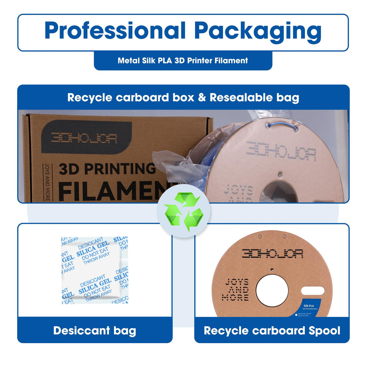 3DHoJor Silk PLA Filament 1.75mm, Silk PLA 3D Printer Filament, 2.2 LBS (1KG) Cardboard Spool, Fit Most FDM 3D Printer, Silk Blue 3DHoJor