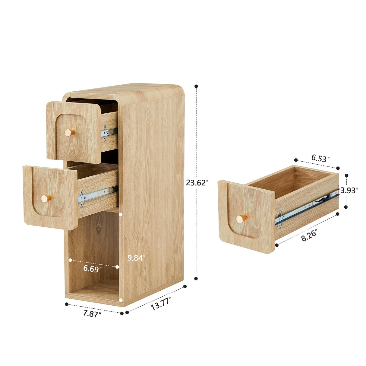 MAHYIZYI Small Nightstand Set of 2, Wooden Narrow Nightstands with 2 Drawers, Vintage Side End Table for Small Spaces, Skinny Night Stand, Bedside Table for Bedroom, Living Room (Natural-2PCS) MAHYIZYI