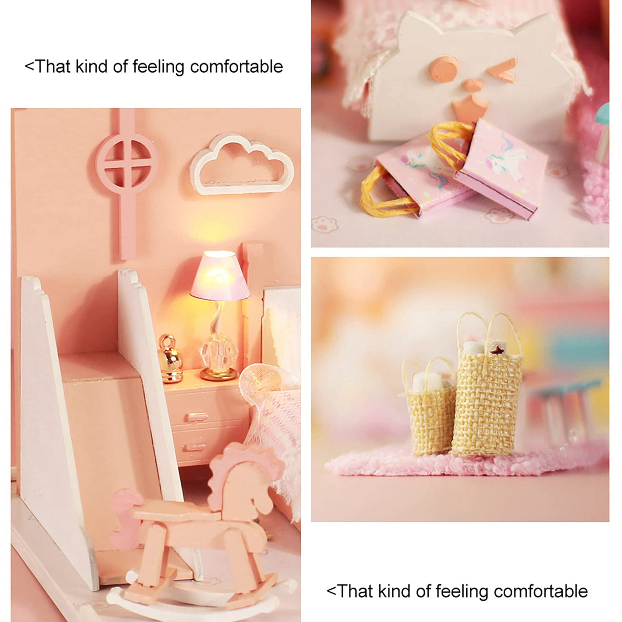 Wooden Dollhouse Kit Miniature Handicraft Assembly Model with LED Lights and Furniture Creative DIY Project for Teens and Adults 18x13.5x13.2cm Keenso