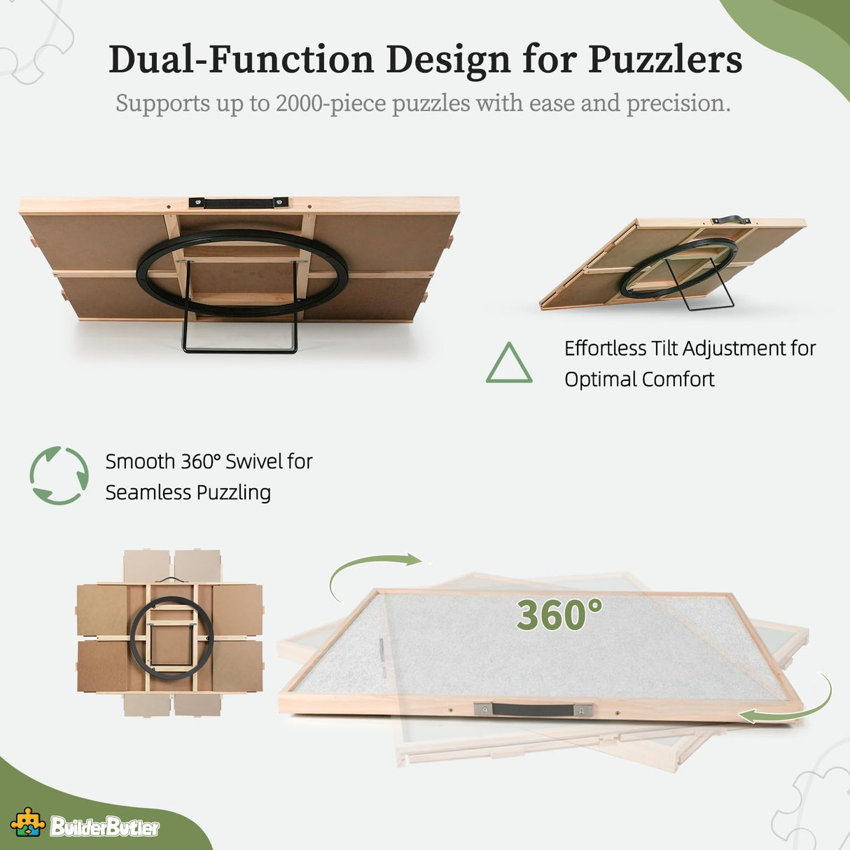 BuilderButler 2000 Pieces 2-in-1 Tilting & Rotating Puzzle Board, 40.16"x28.5"Portable Puzzle Table with 4 Drawers & Cover BuilderButler