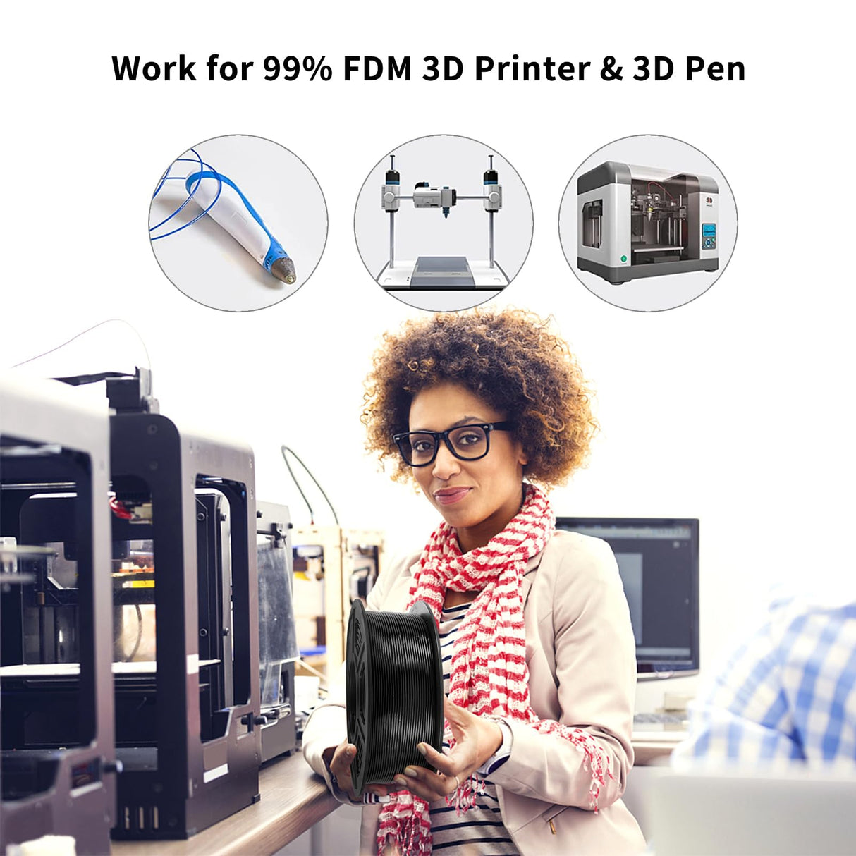 IEMAI 95A TPU Filament 1.75mm, Flexible & Soft 3D Printer Filament, Strong Adhesion & Durability, Tangle-Free, Black 1kg Spool for Protective Parts, Wearables & Industrial Use IEMAI