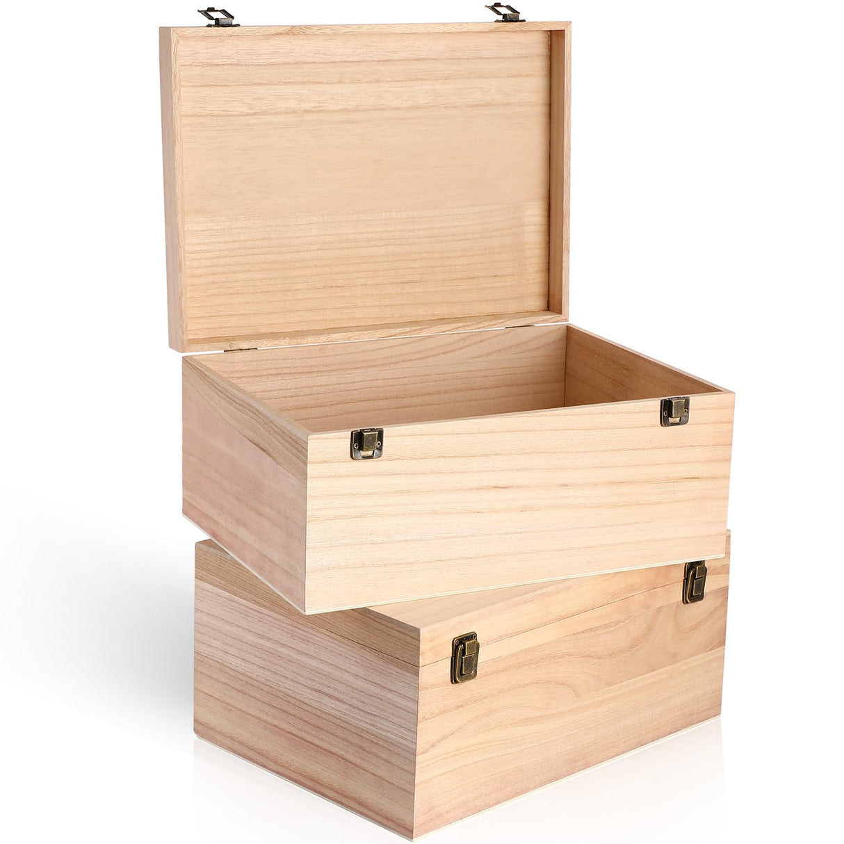 Wesiti 2 Pcs Unfinished Wooden Box 14 x 10 x 6.5 Inch Treasure Chest Craft Box with Hinged Lid Rustic Large Paint Box Stash Crate for Storage Carving DIY Gift Wesiti