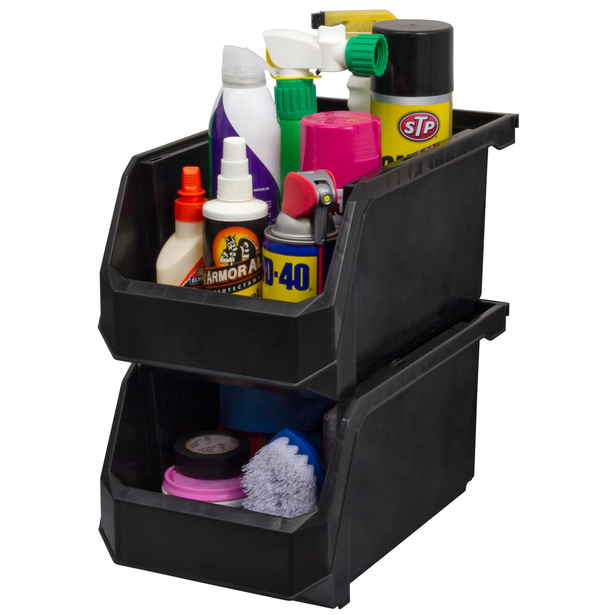 ReadySpace Plastic Containers for Organizing and Storage Bins for Closet, Kitchen, Office, Garage or Pantry Organization, Stackable Bins, Large (14.8" x 8" x 7"), 6-Pack, Black ReadySpace