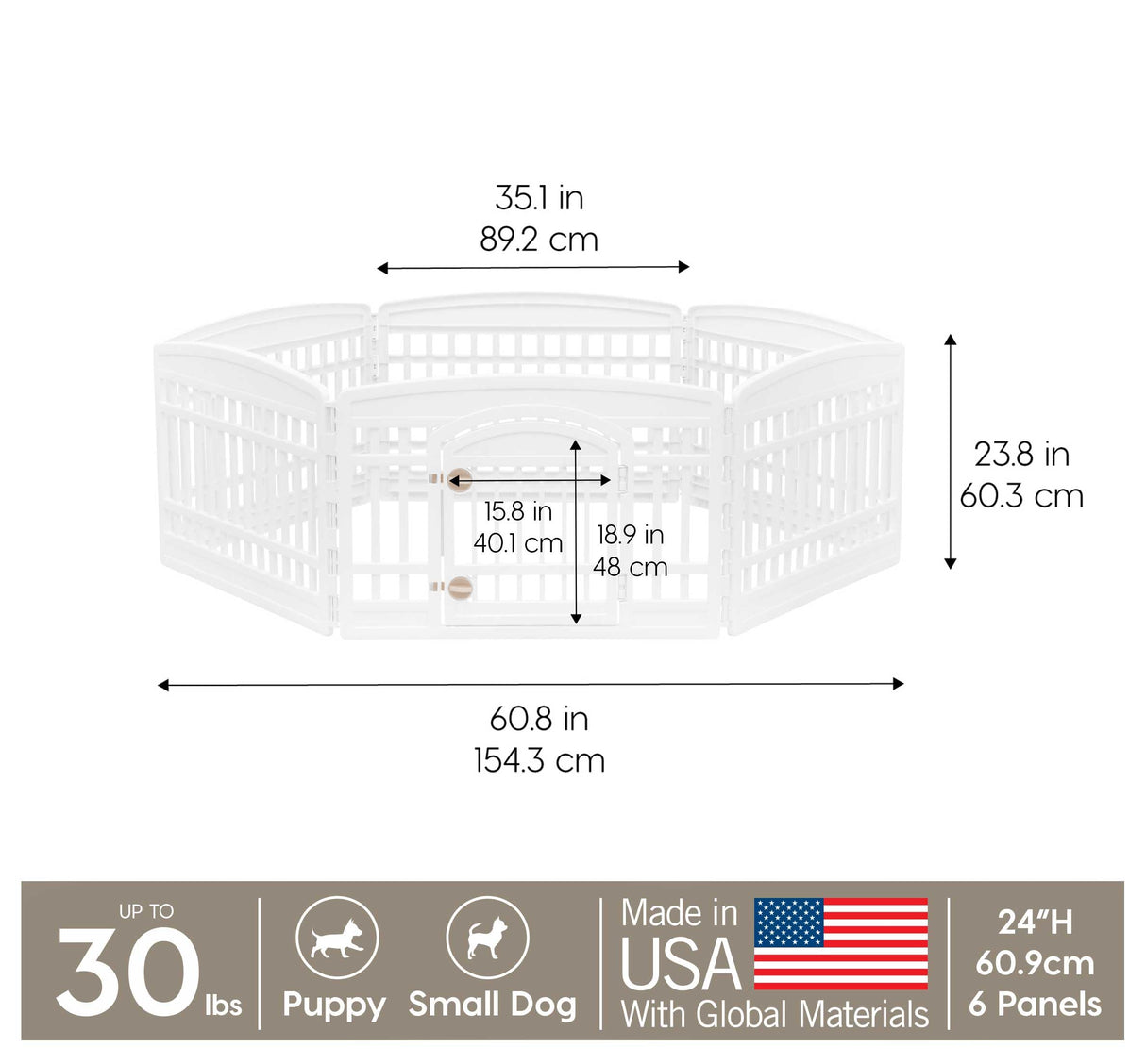 IRIS USA 24" 6-Panel Pet Playpen with Door, Dog Playpen For Puppy Small Dogs Keep Pets Secure Easy Assemble Easy Storing Customizable Non-Skid Rubber Feet, White IRIS