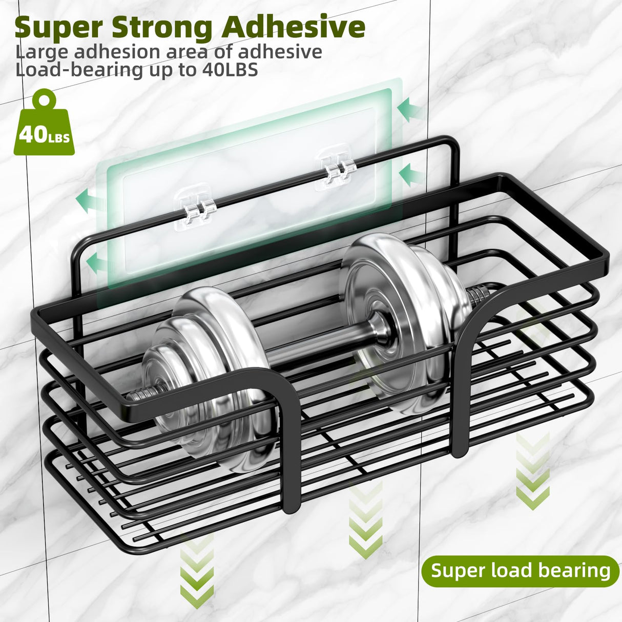 Shower Caddy, Adhesive Shower Organizer with Soap Dish and 4 Hooks, Rustproof Stainless Steel Shower Shelves, Wall Mounted No Drilling Storage Shelf Basket Accessories for Bathroom & Kitchen Yougai