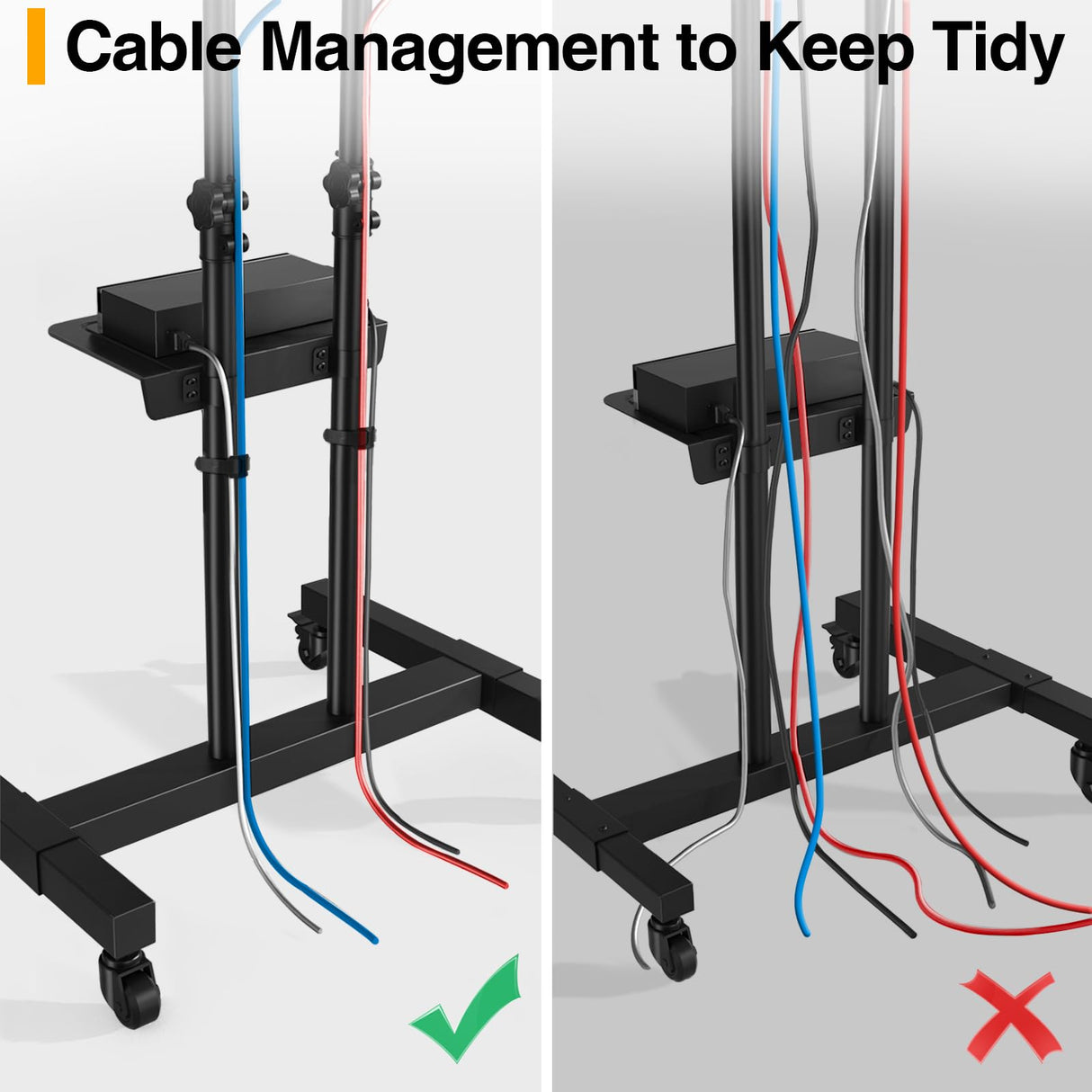 TVON Rolling TV Stand for 32-83 inch Flat Screen/Curved TVs up to 110 lbs, Height Adjustable Portable TV Stand on Wheels with Metal Laptop Shelf, TV Stands for Living Room, Home and Office Use TVON