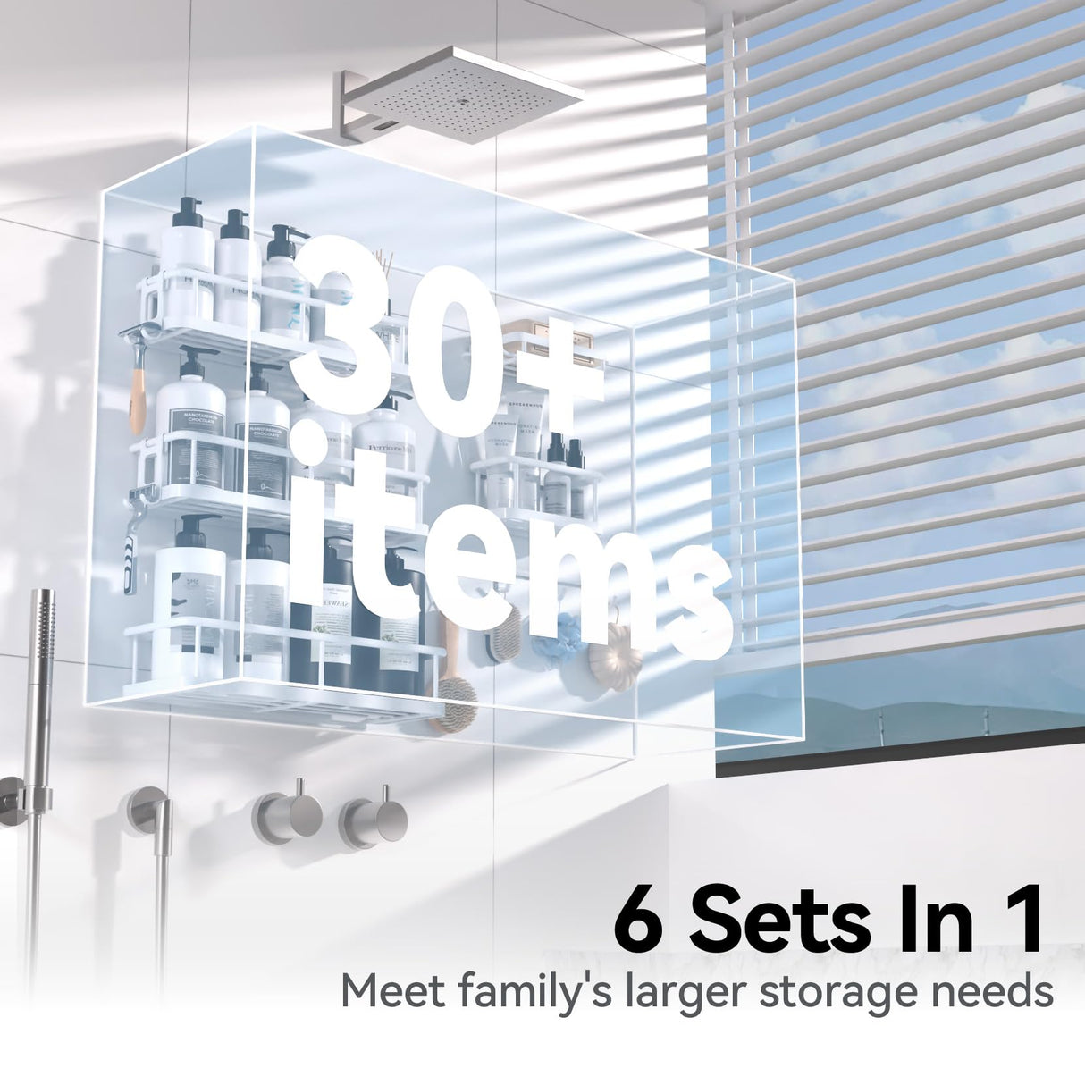 YASONIC Shower Caddy, 6 Pack Large Capacity shower organizer with Soap Holder and 12 Hooks, Rustproof Shower Shelves for Inside Shower, No Drilling&Sleek Bathroom Organizers and Storage White YASONIC