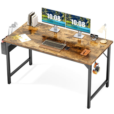 OLIXIS Computer Office Desk, 48 Inch Writing Work Study PC Wood Modern Table with Storage Bag & Headphone Hook Simple Bedroom for 2 Person Kids Student Table, Rustic Brown