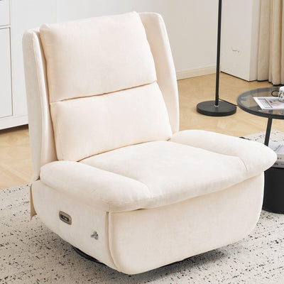 Oversized Power Recliner Chair for Adults,270°Swivel Rocker Recliner with USB Port,Electric Glider Recliner Chair with Storage,Nursery Rocking Chair with Phone Holder,Beige