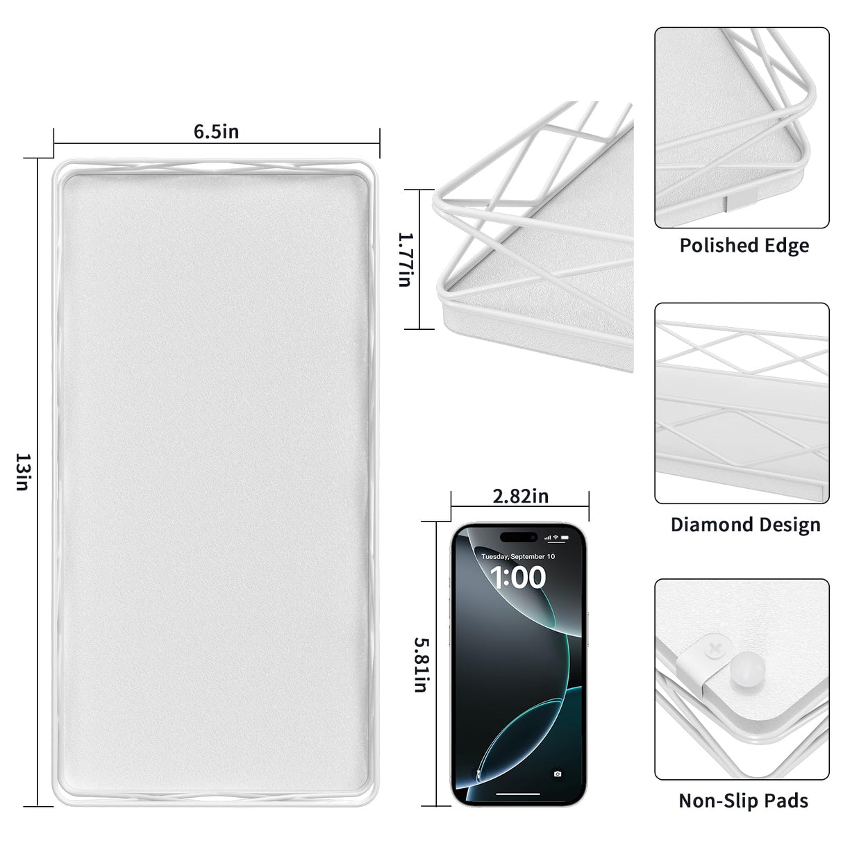 Lixple Toilet Paper Basket Holder, 13" Bathroom Tray Countertop, Wood and Metal Toilet Tank Tray Bathroom Vanity Organizer for Toiletry, Kitchen Sink Organizer for Soap Dispenser (White) Lixple